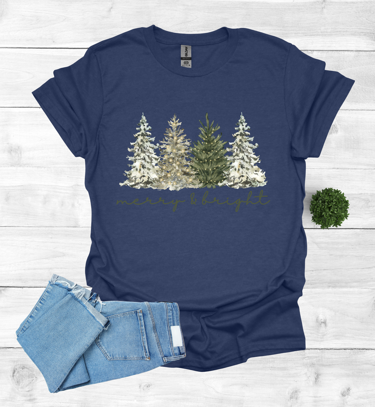 Merry and Bright Water Color Christmas Trees Shirt