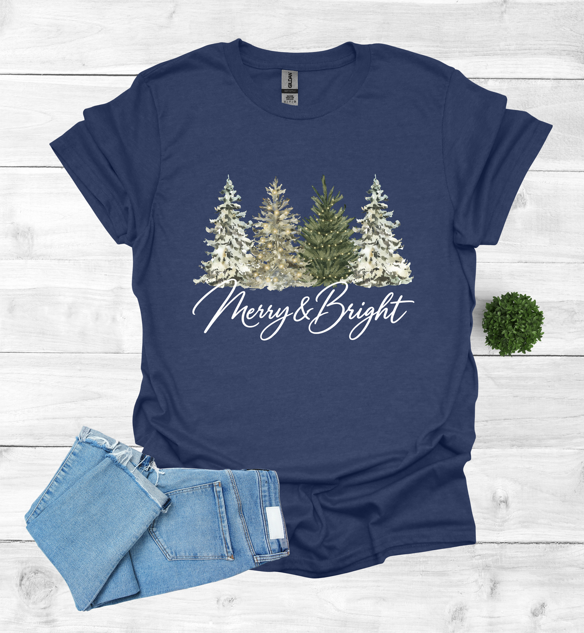 Merry and Bright Water Color Christmas Trees Shirt