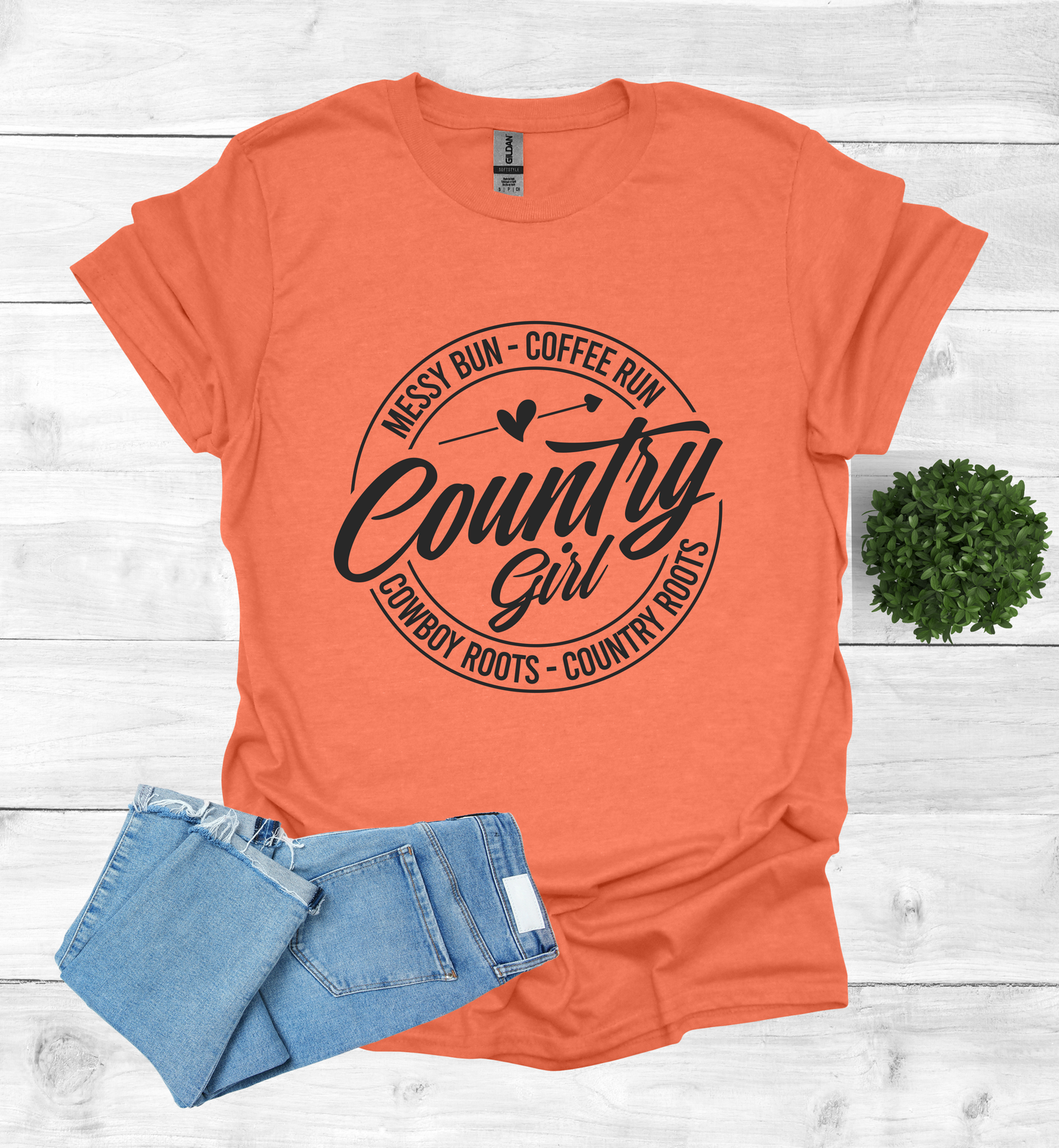 Country Girl Messy Bun, Coffee Run T-Shirt