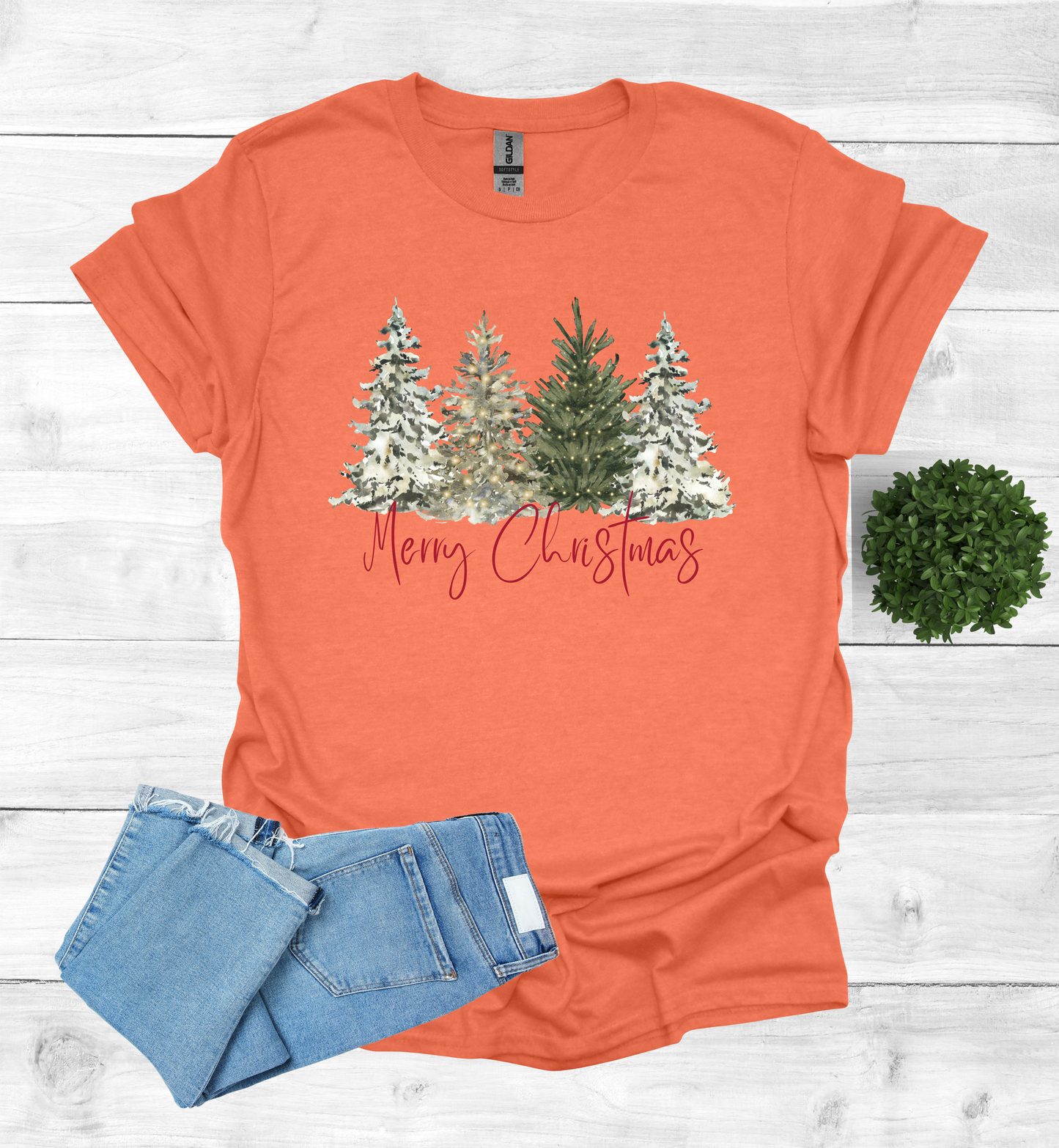 Merry Christmas with Water Color Christmas Trees T-Shirt