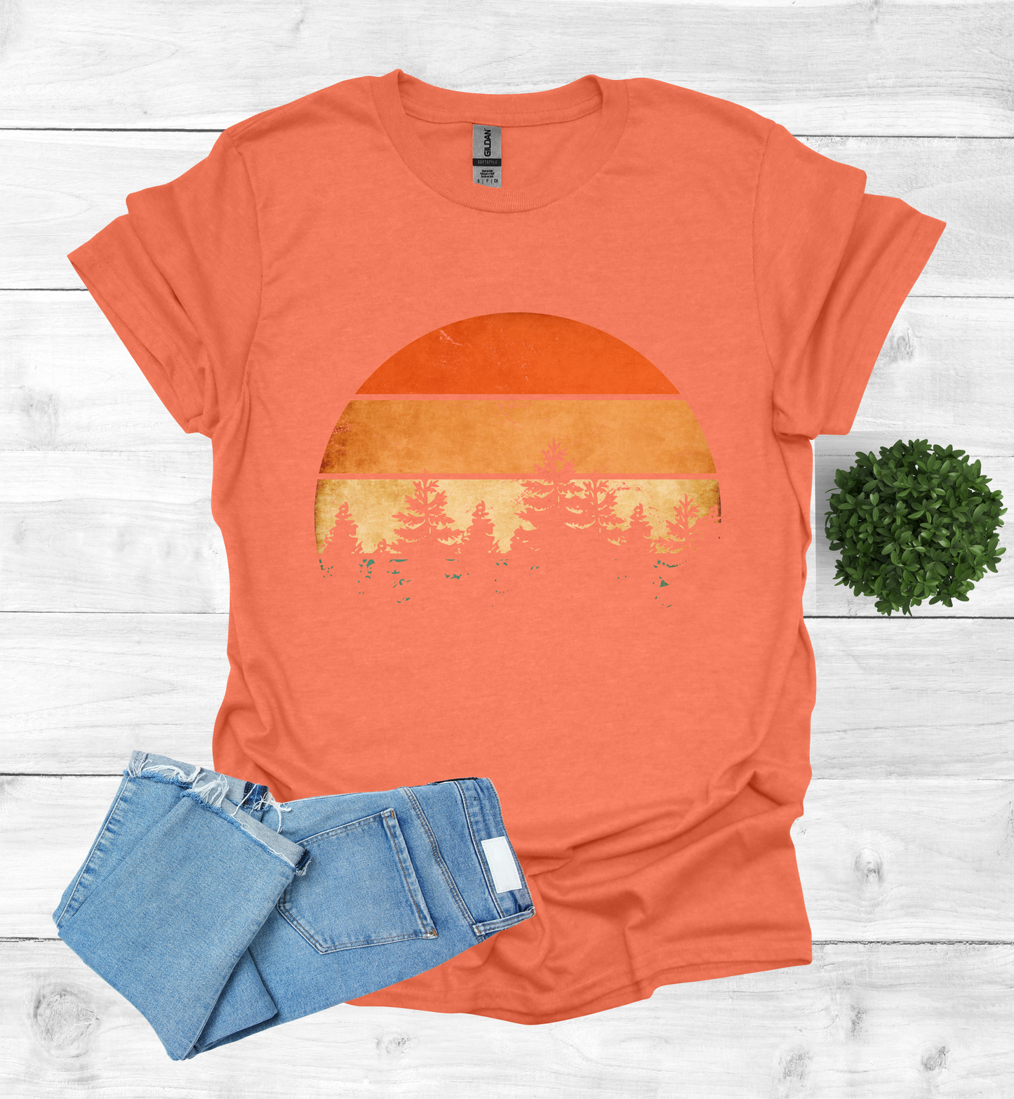 Beautiful Retro Pine Tree forest, Retro sunset Shirt1