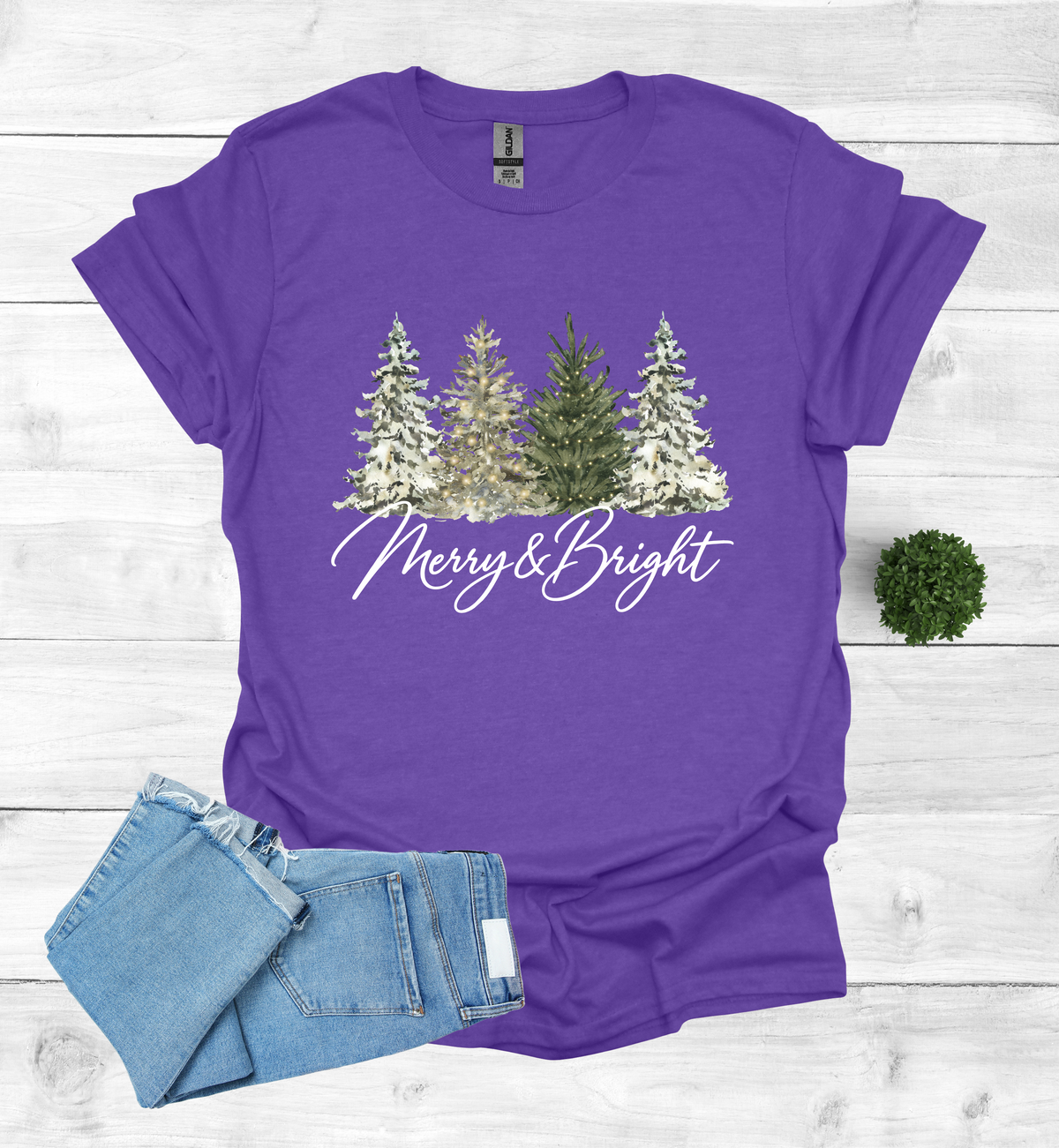 Merry and Bright Water Color Christmas Trees Shirt