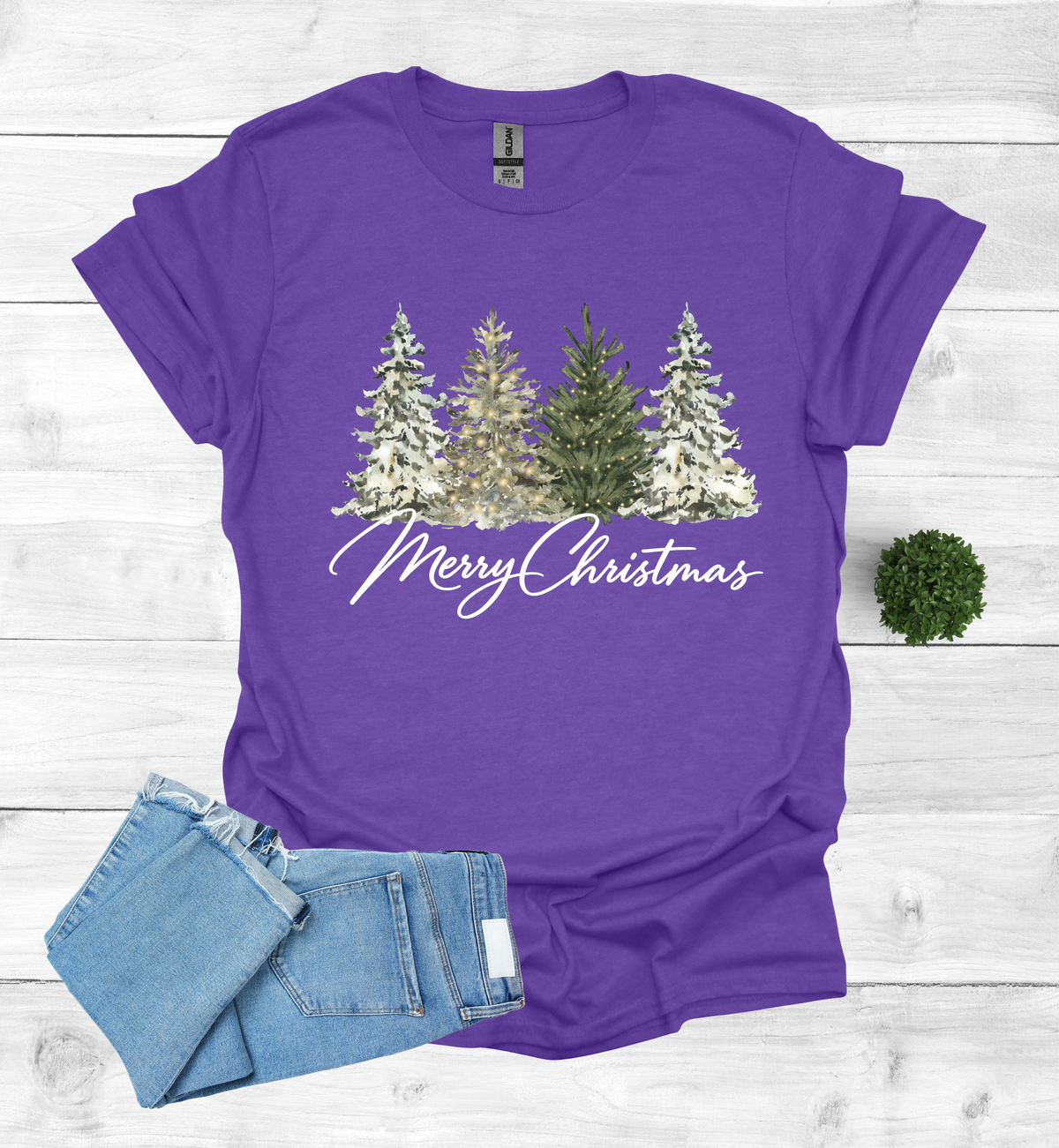 Merry Christmas with Water Color Christmas Trees T-Shirt