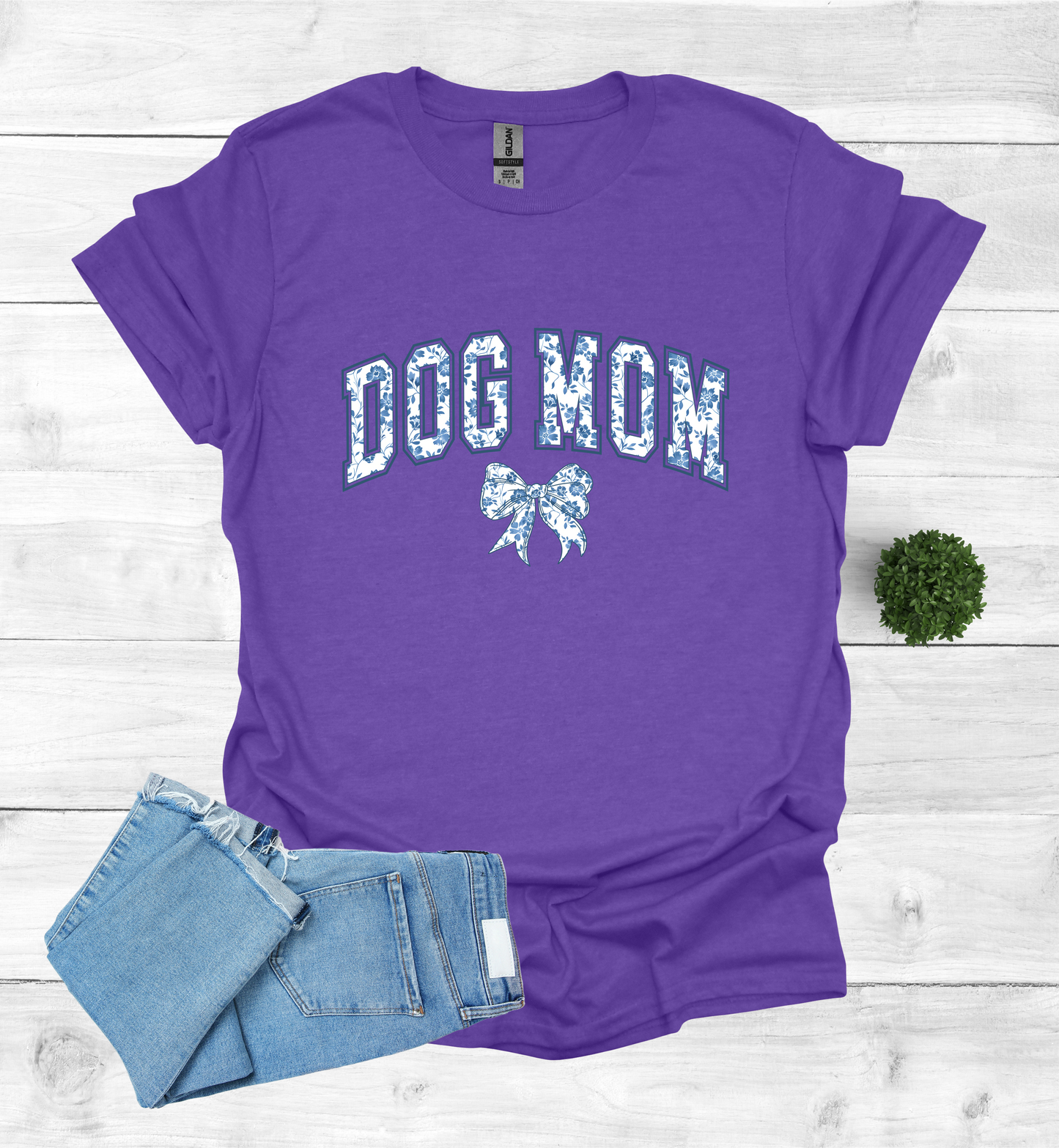 Dog Mom Chinoiserie Blue Coquette T-Shirt