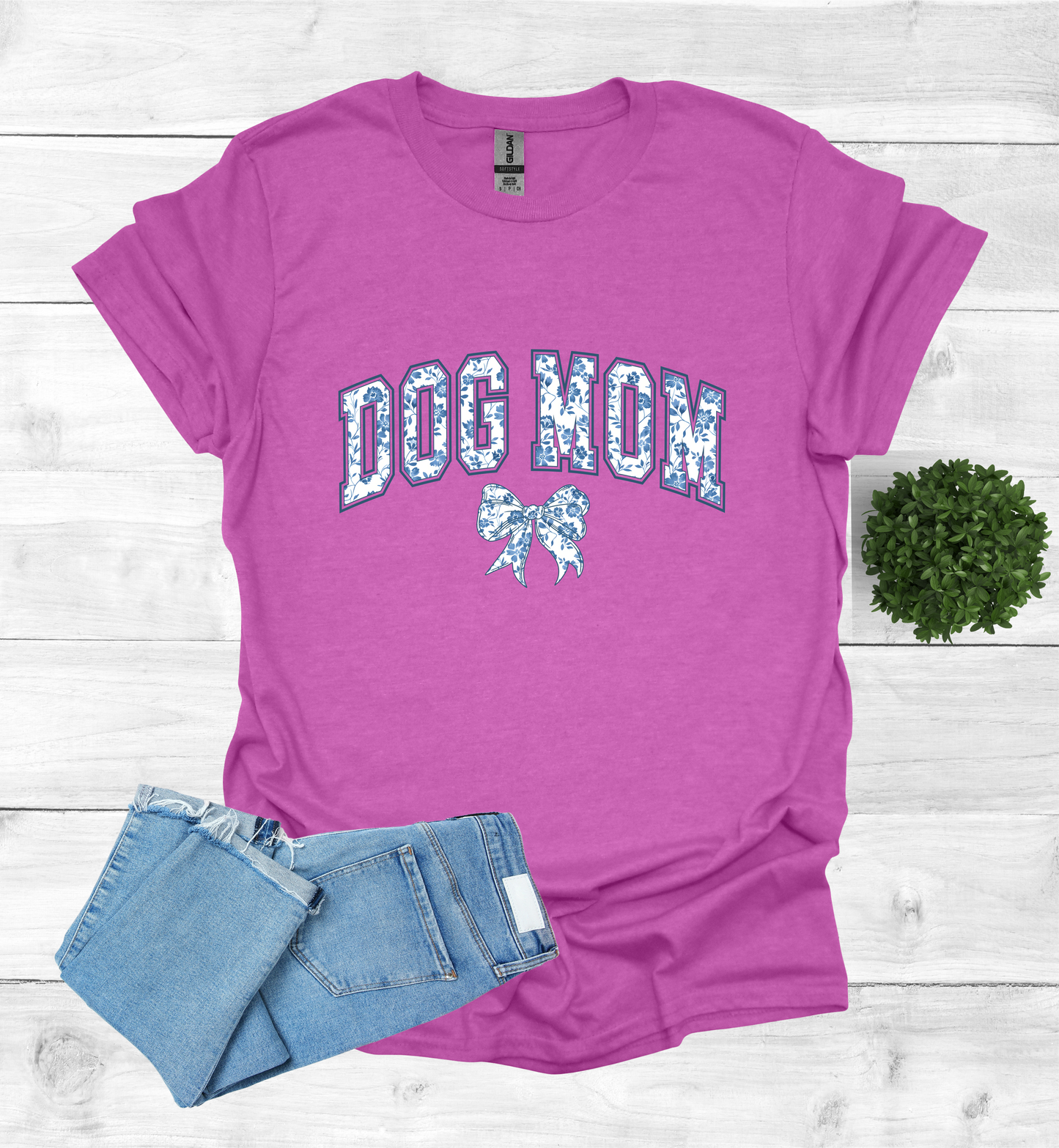 Dog Mom Chinoiserie Blue Coquette T-Shirt