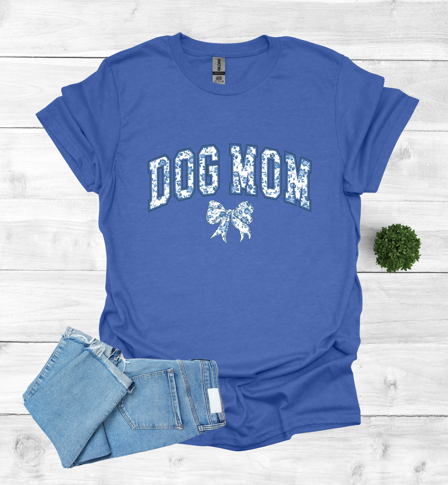 Dog Mom Chinoiserie Blue Coquette T-Shirt