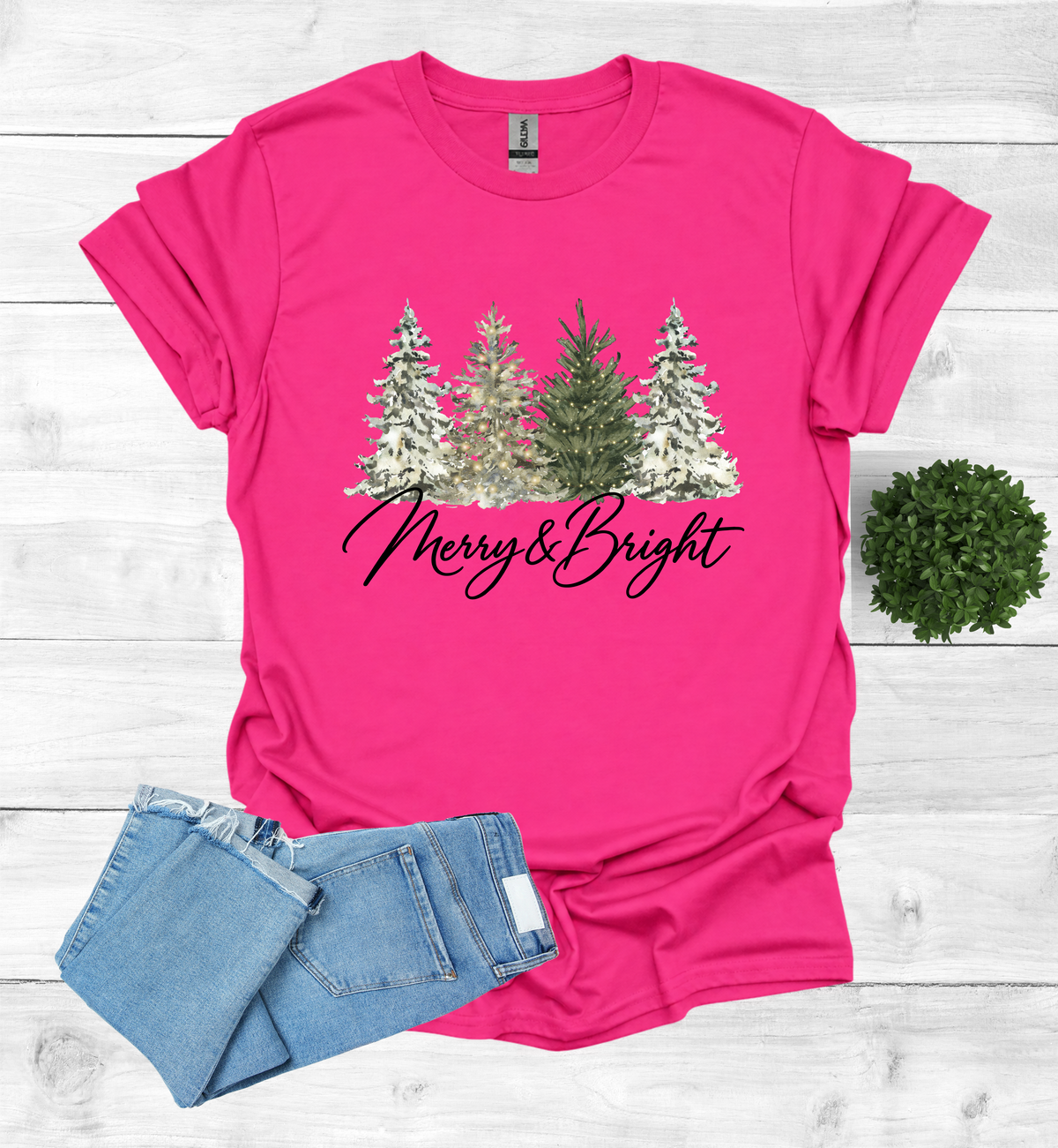 Merry and Bright Water Color Christmas Trees Shirt