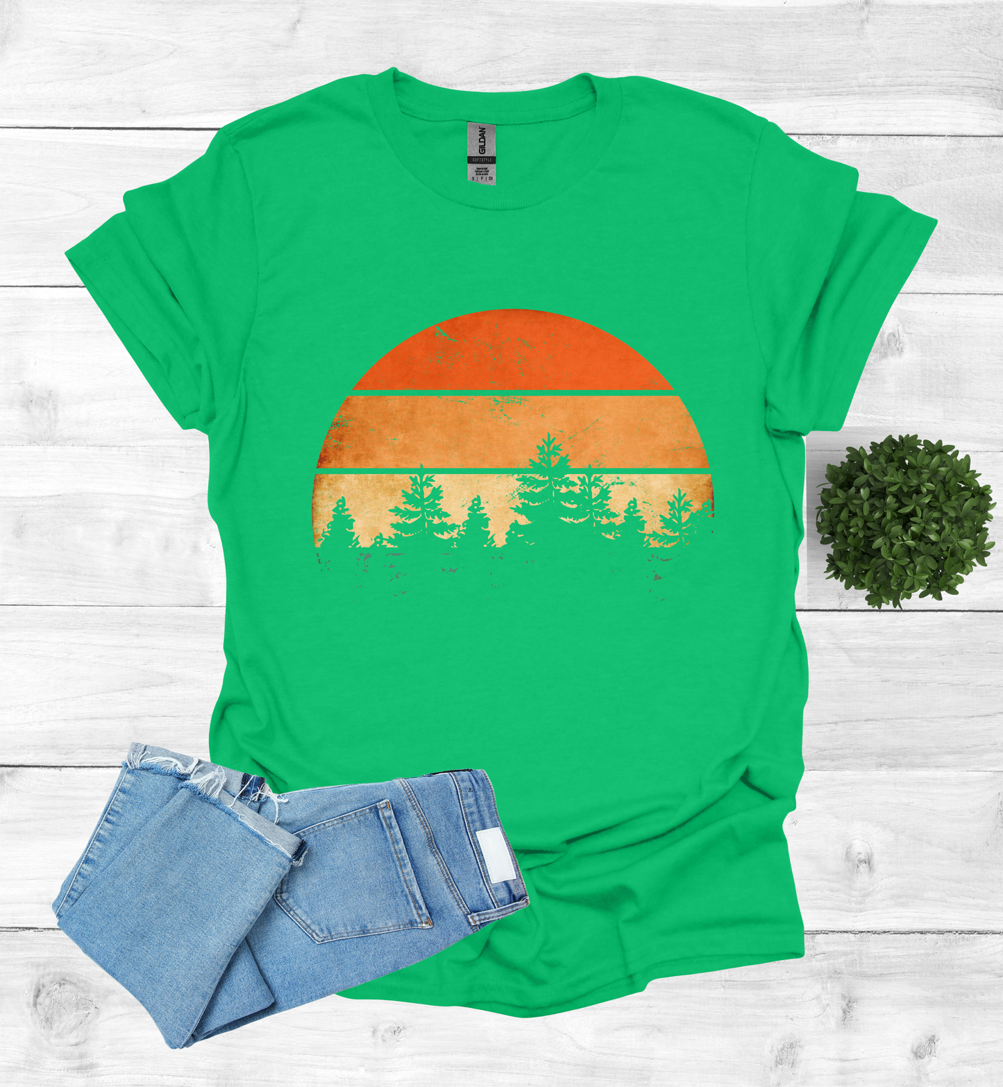 Beautiful Retro Pine Tree forest, Retro sunset Shirt1