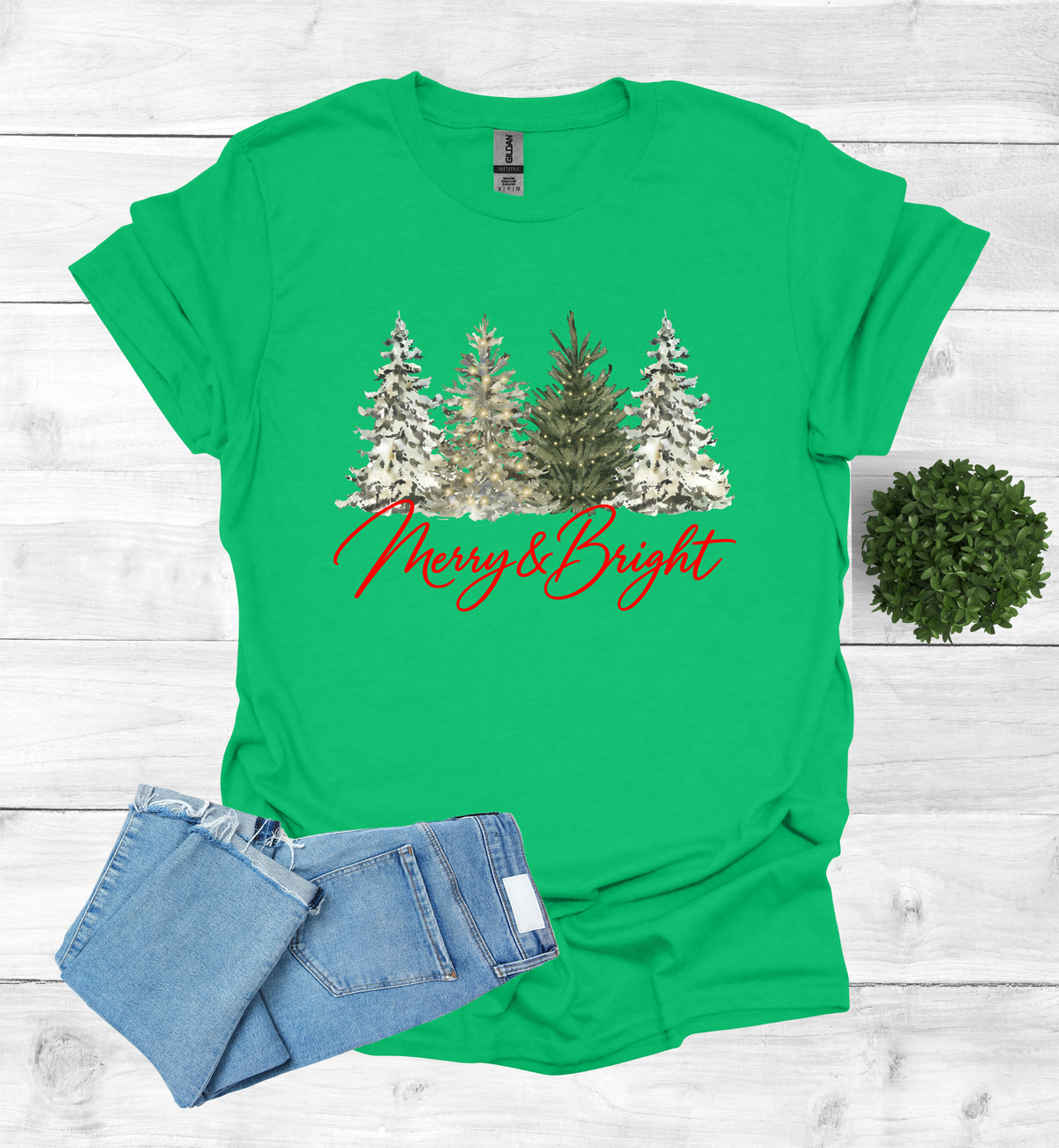 Merry and Bright Water Color Christmas Trees Shirt