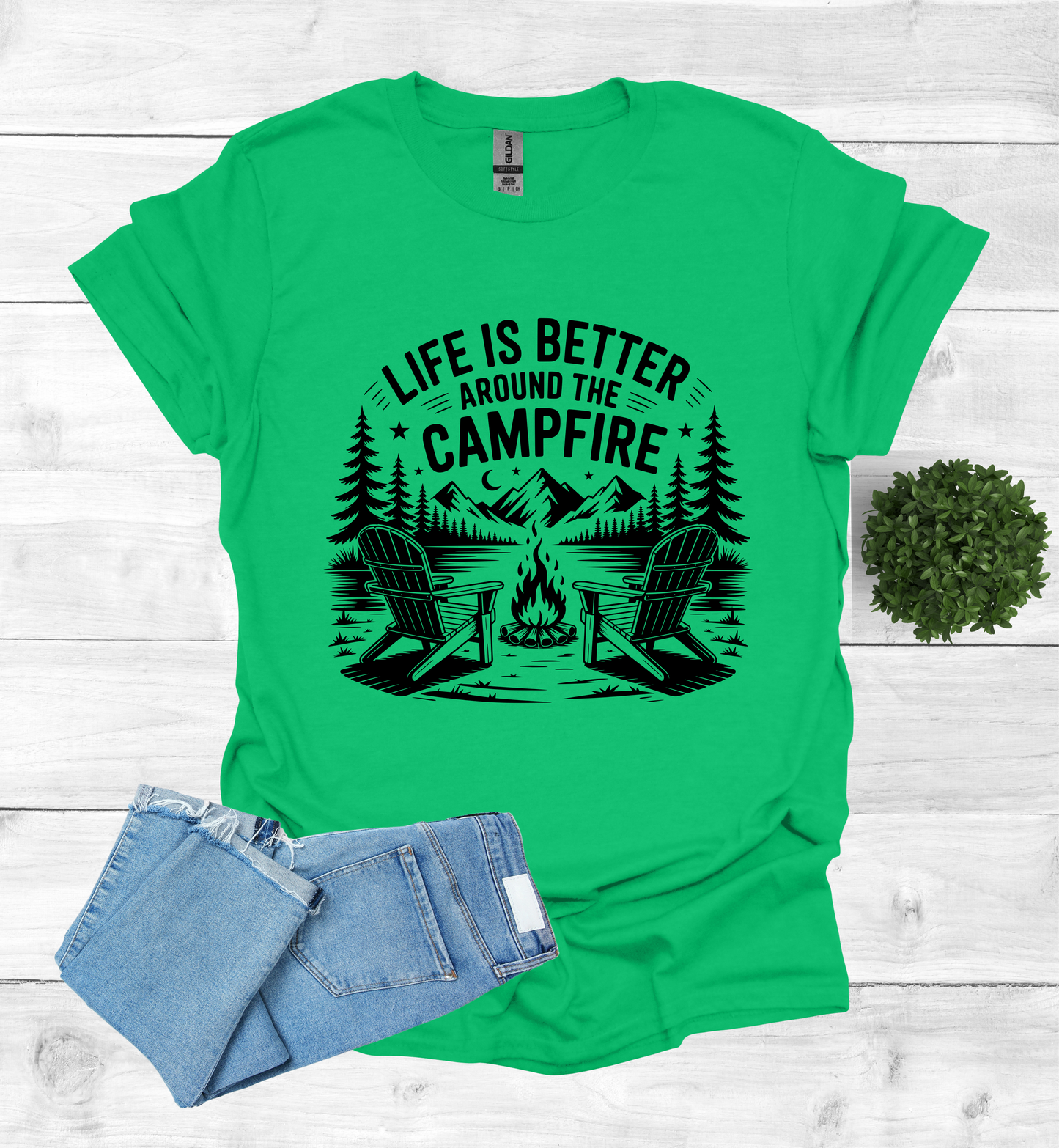 Life is better around the campfire scene