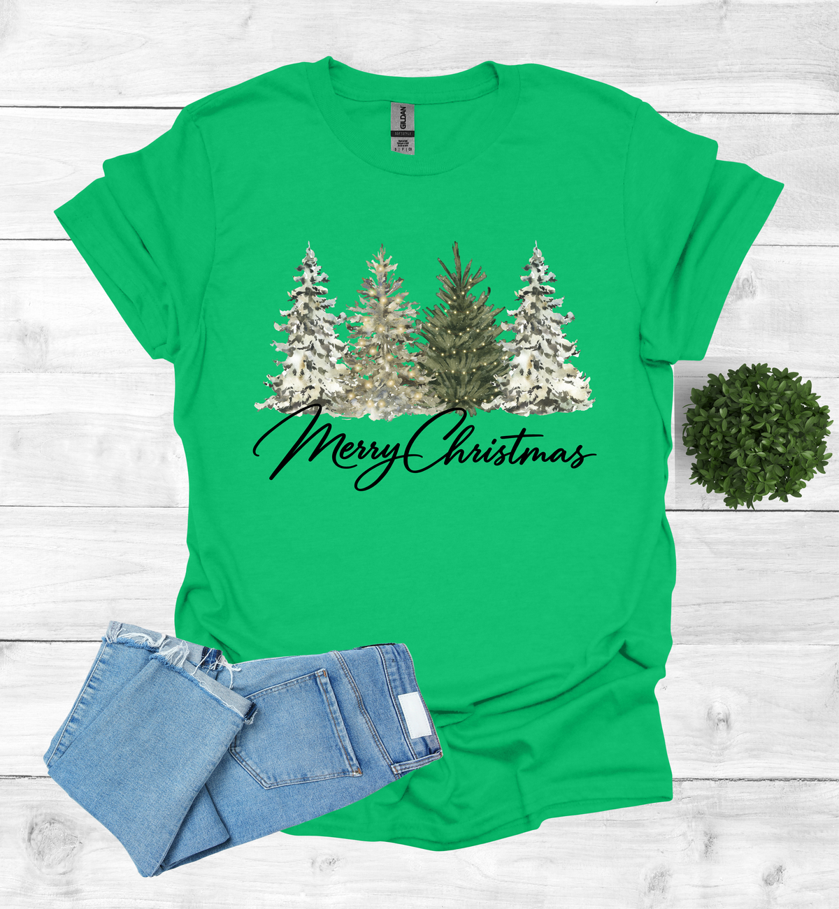 Merry Christmas with Water Color Christmas Trees T-Shirt