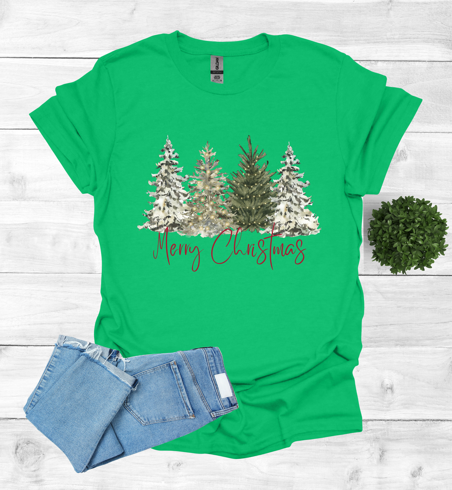 Merry Christmas with Water Color Christmas Trees T-Shirt