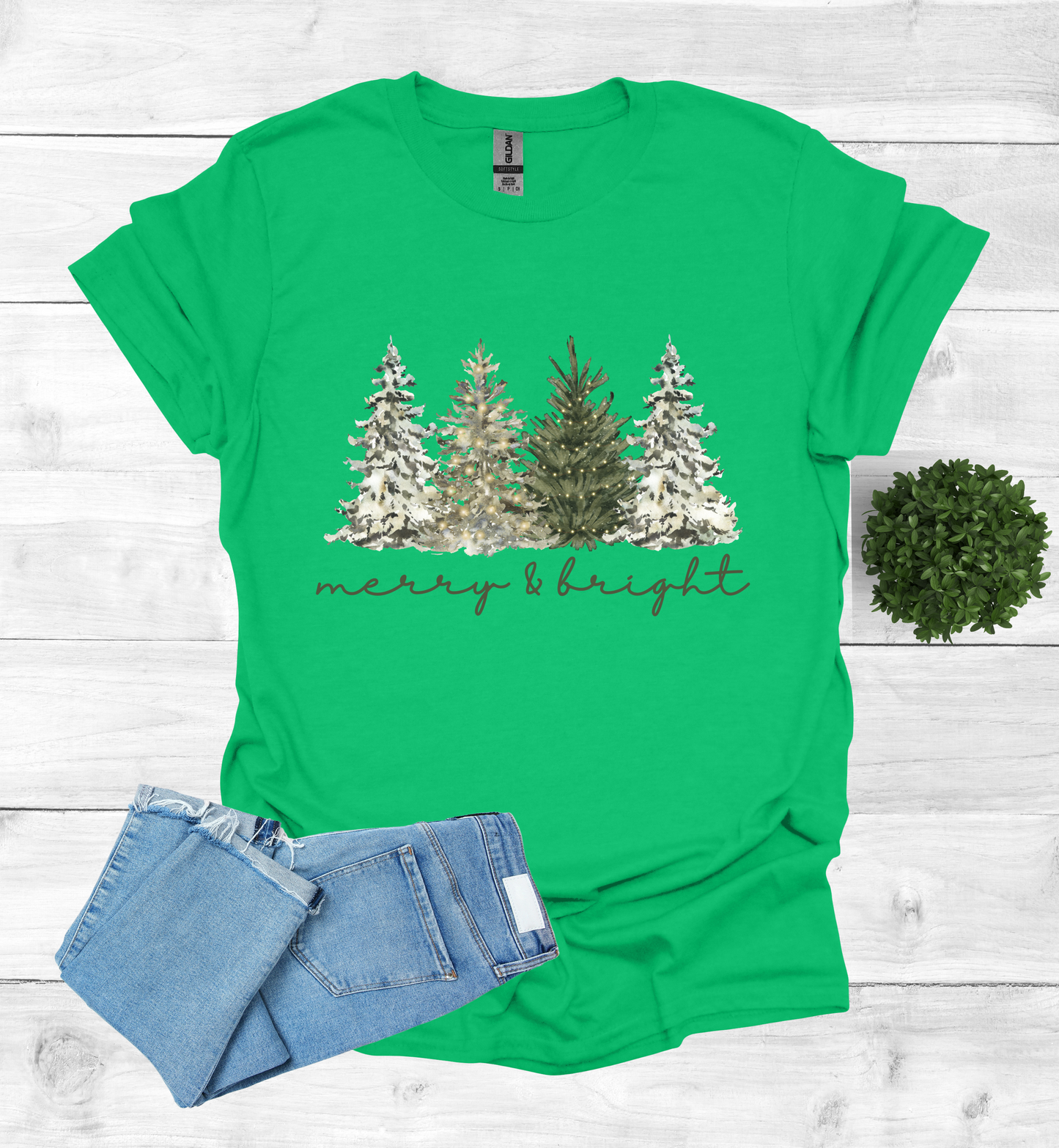Merry and Bright Water Color Christmas Trees Shirt