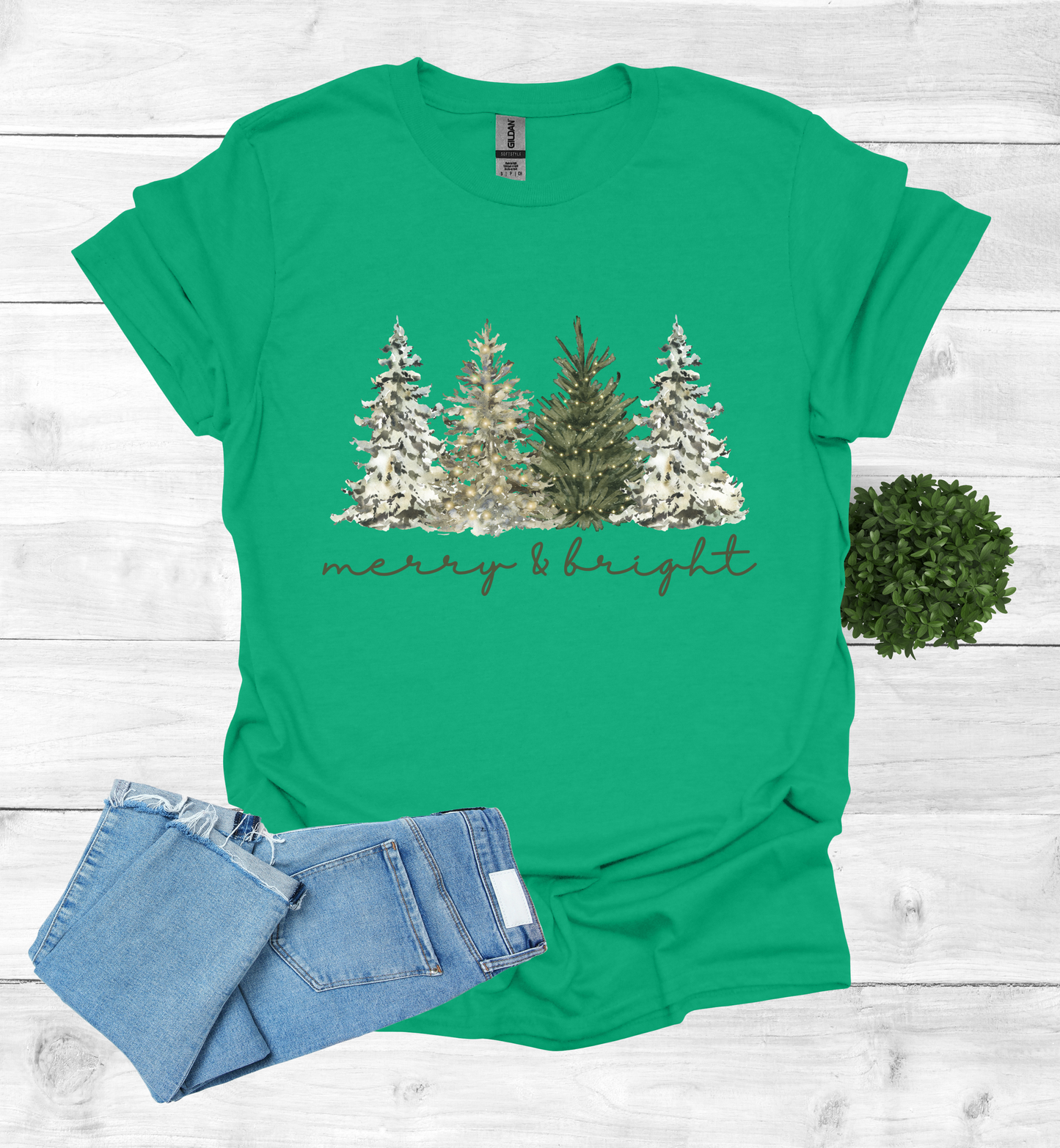 Merry and Bright Water Color Christmas Trees Shirt