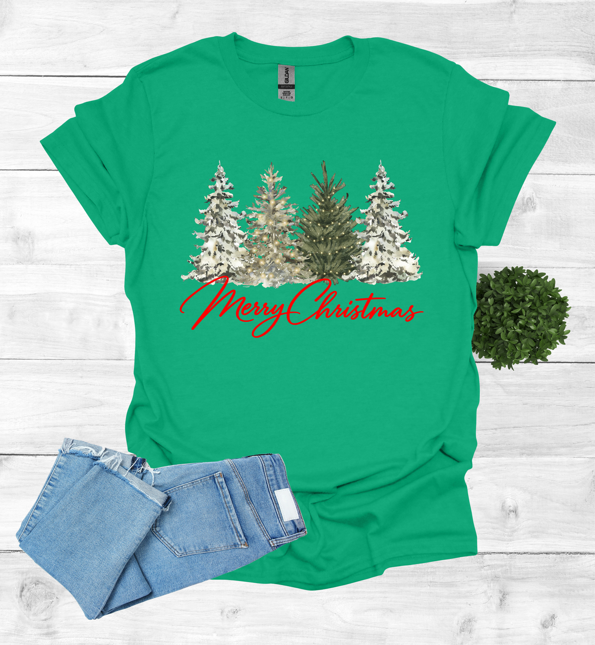 Merry Christmas with Water Color Christmas Trees T-Shirt