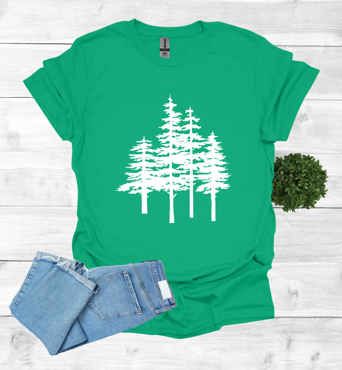 A unique pine trees design on a T-Shirt