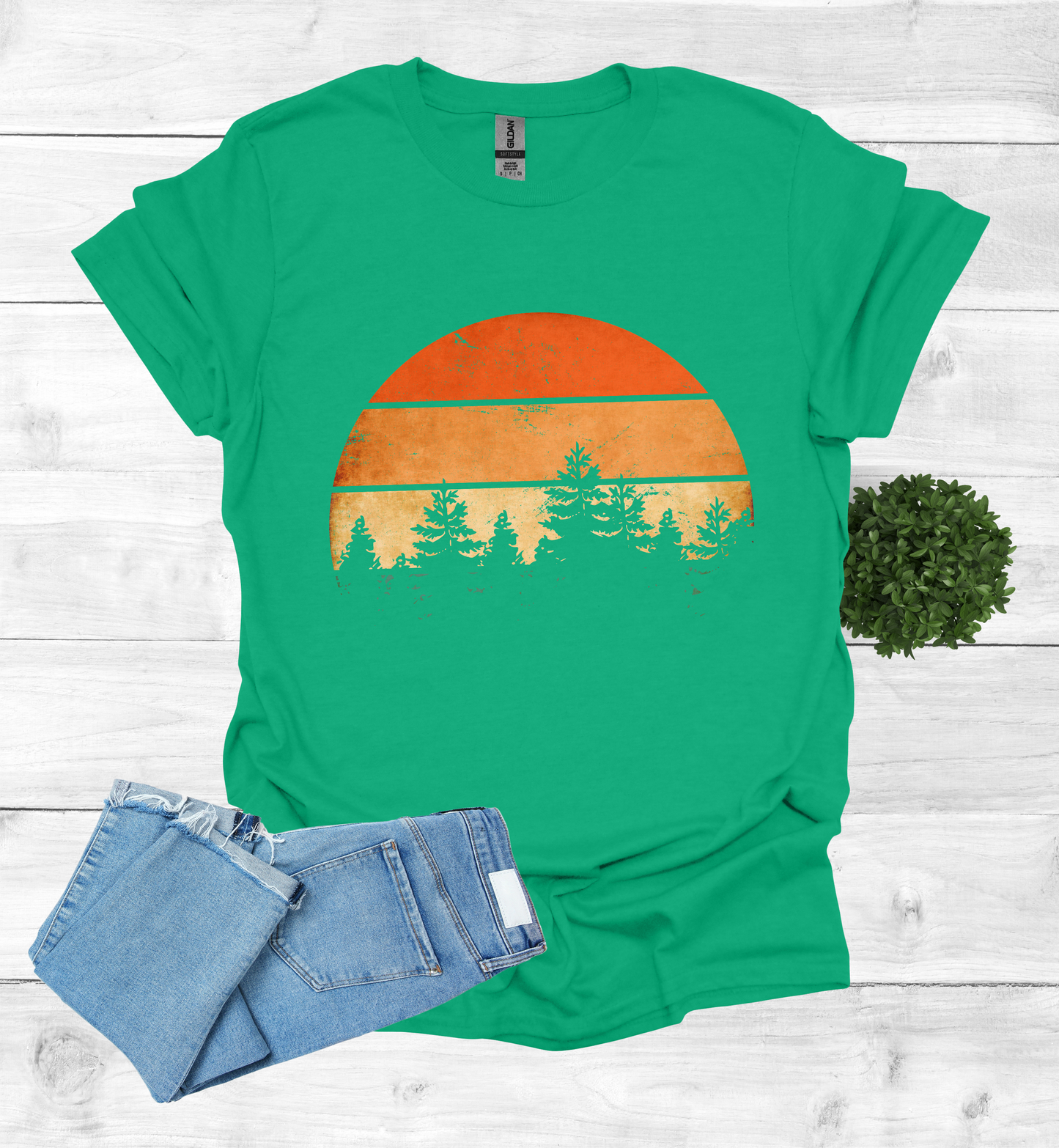 Beautiful Retro Pine Tree forest, Retro sunset Shirt1
