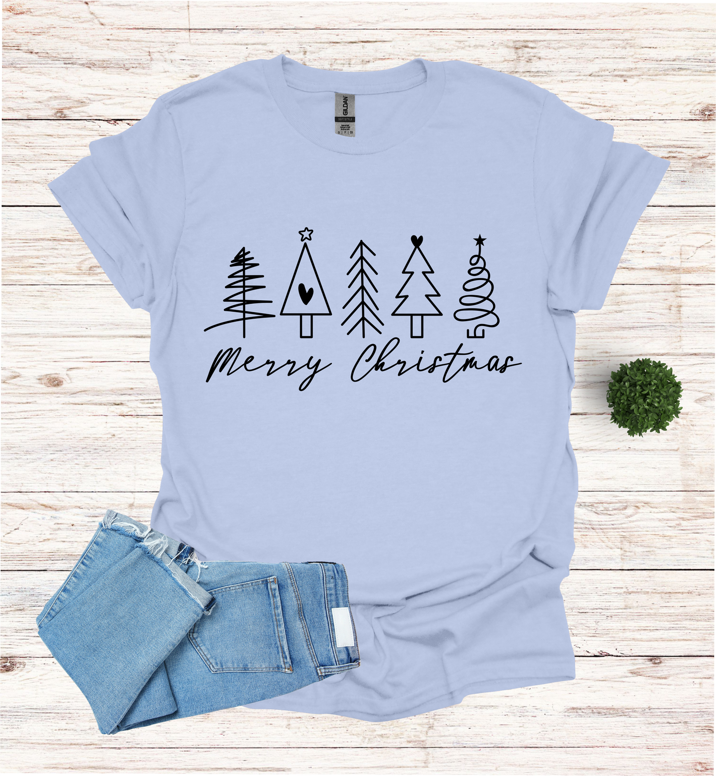 5 Christmas trees with Merry Christmas