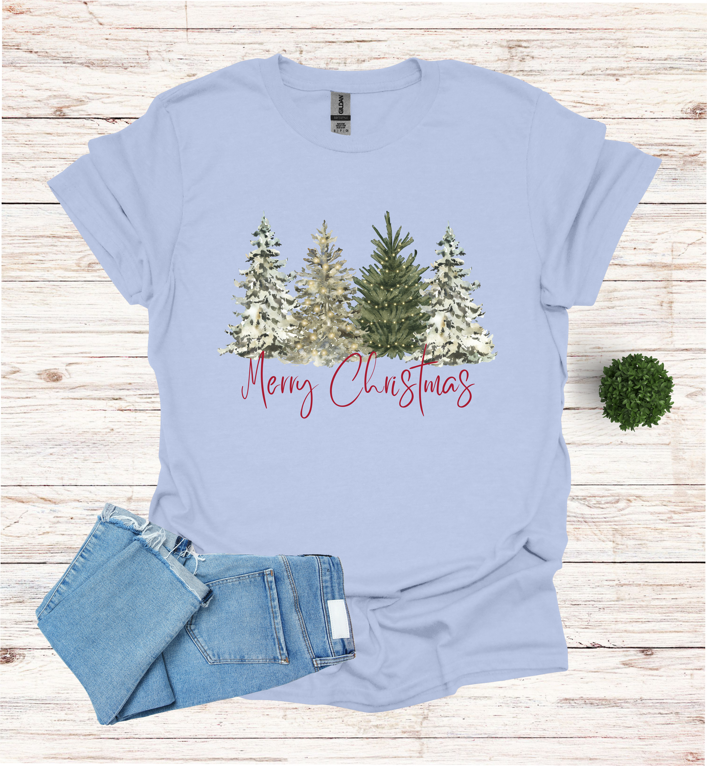 Merry Christmas with Water Color Christmas Trees T-Shirt