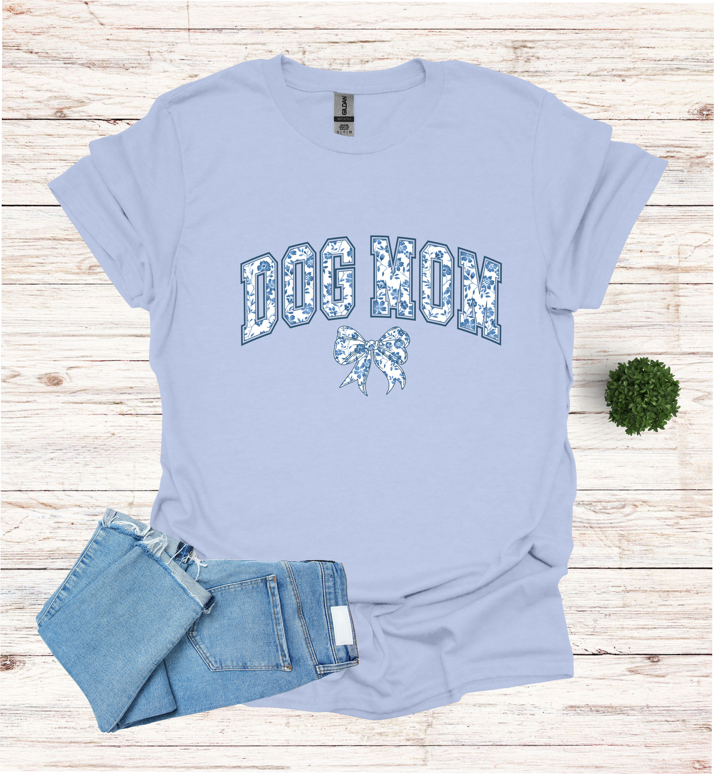 Dog Mom Chinoiserie Blue Coquette T-Shirt