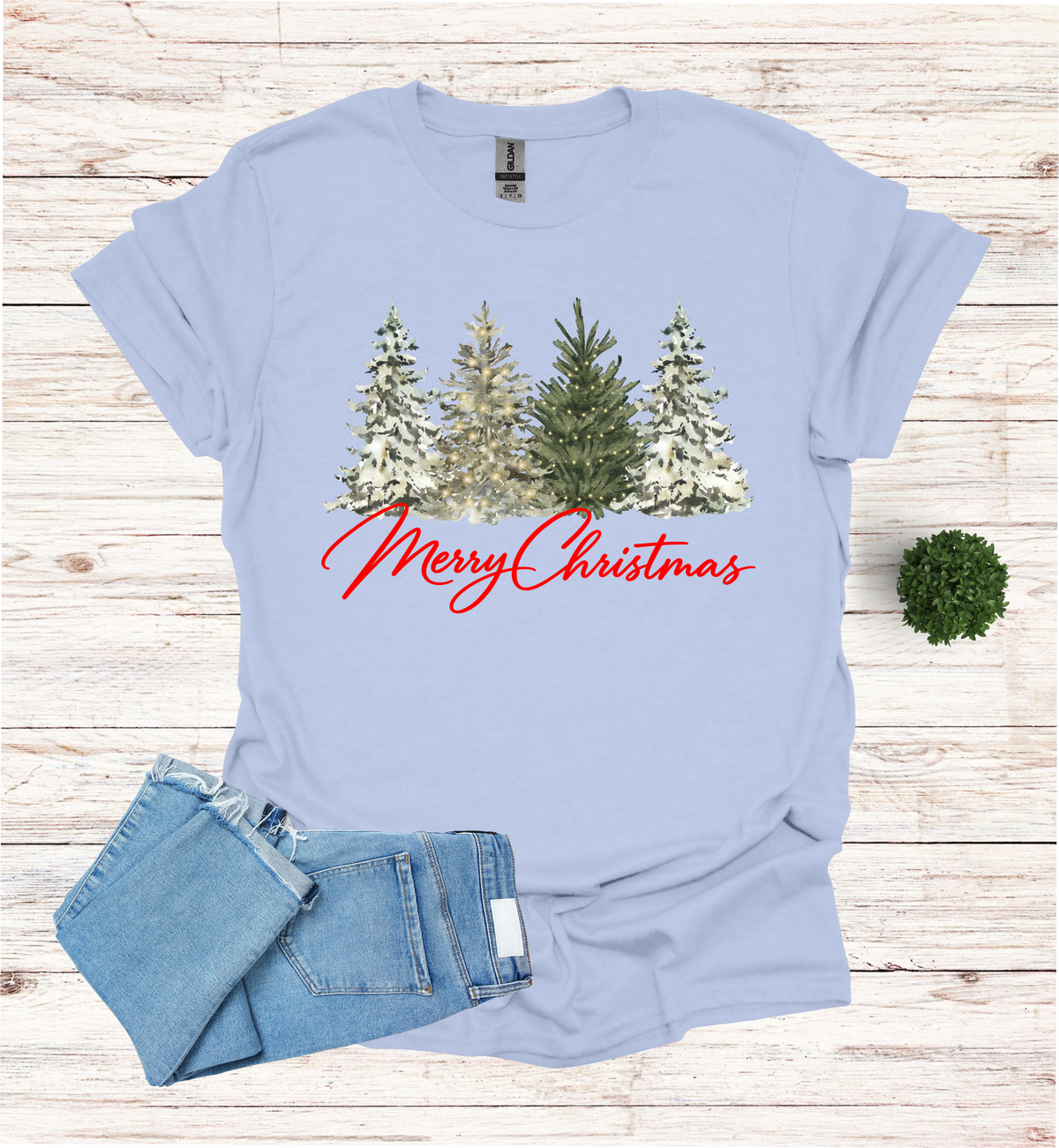 Merry Christmas with Water Color Christmas Trees T-Shirt