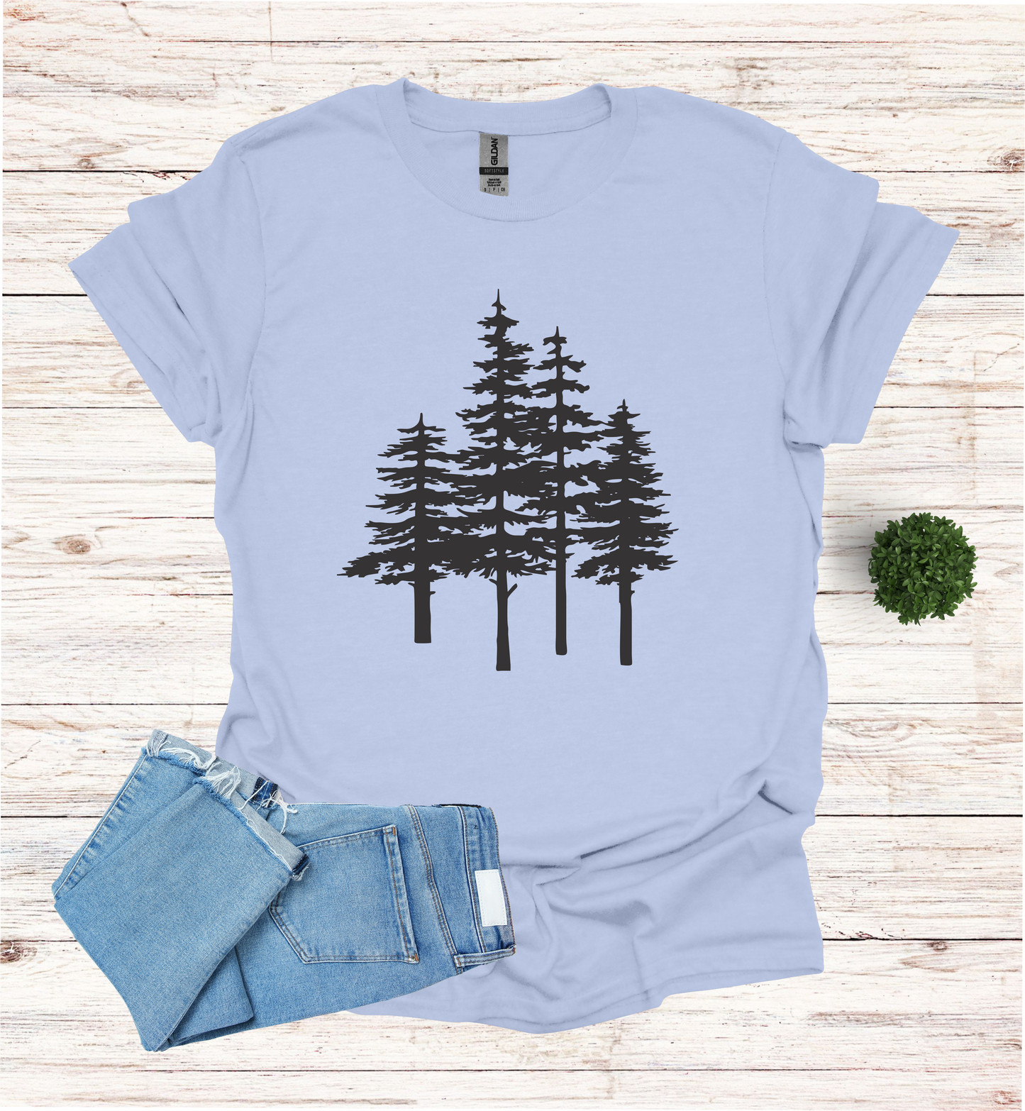 A unique pine trees design on a T-Shirt