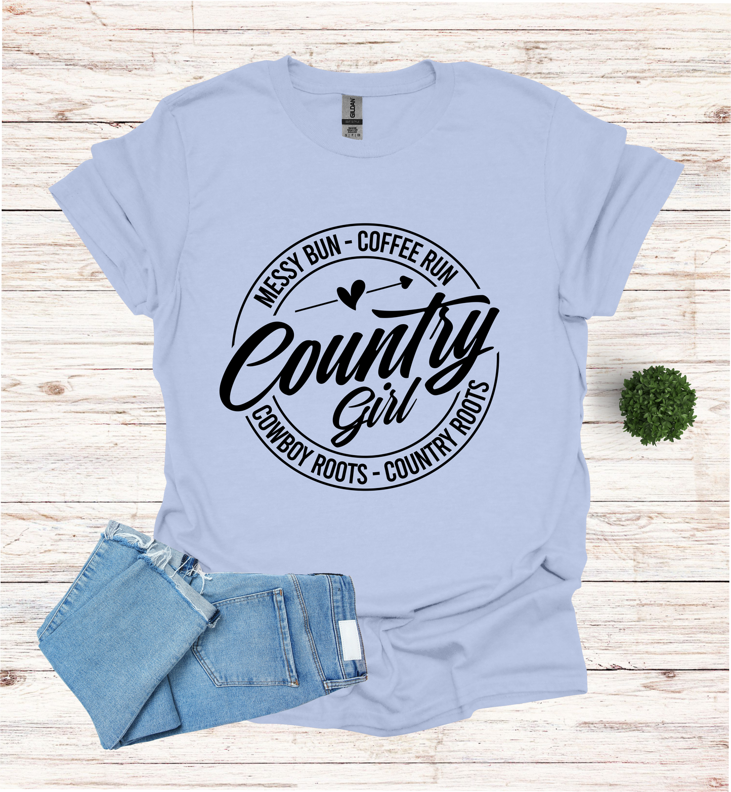 Country Girl Messy Bun, Coffee Run T-Shirt