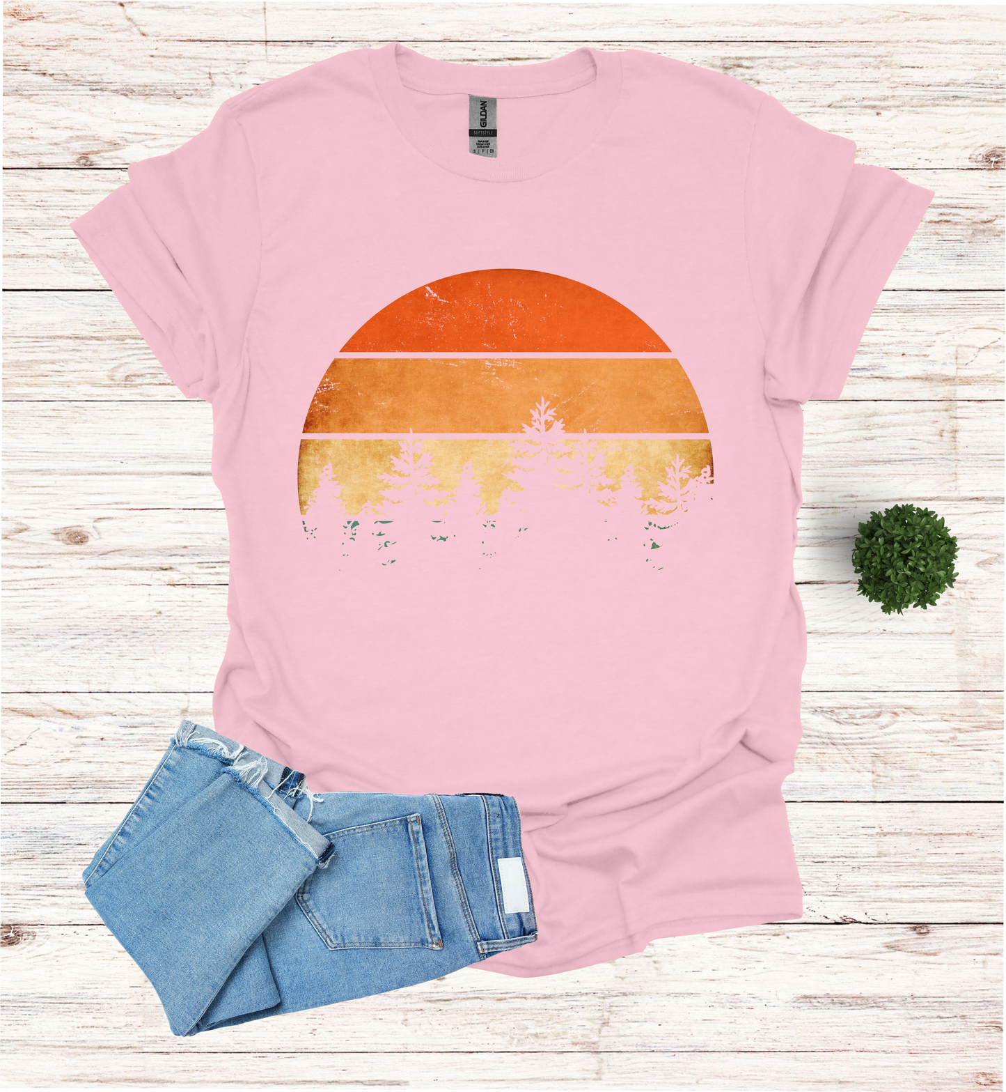 Beautiful Retro Pine Tree forest, Retro sunset Shirt1