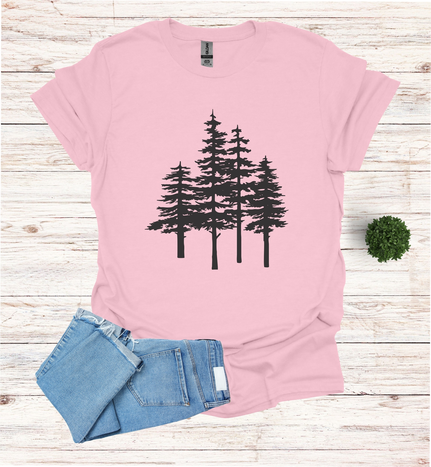 A unique pine trees design on a T-Shirt