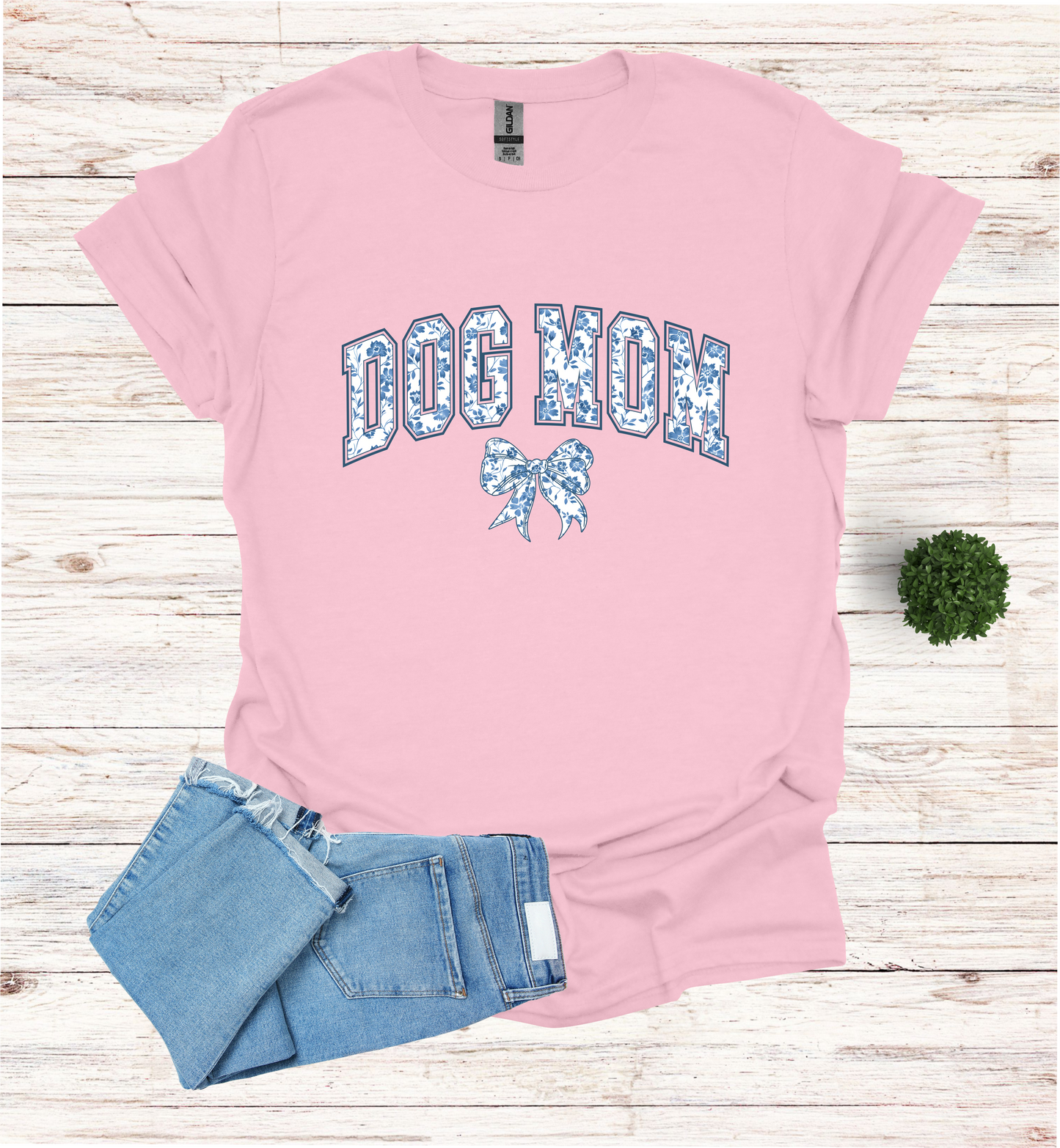 Dog Mom Chinoiserie Blue Coquette T-Shirt