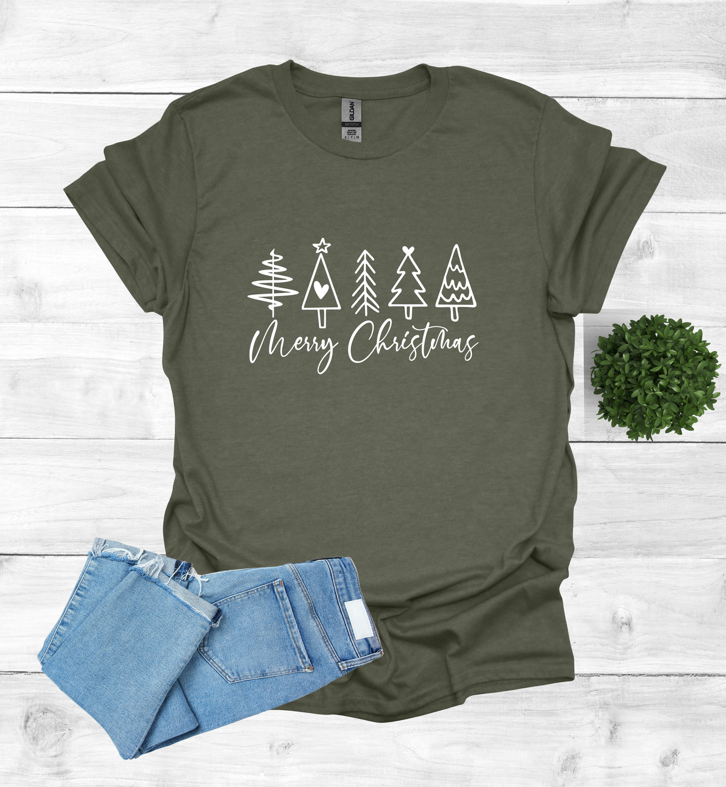 Merry Christmas Shirt with 5 Trees