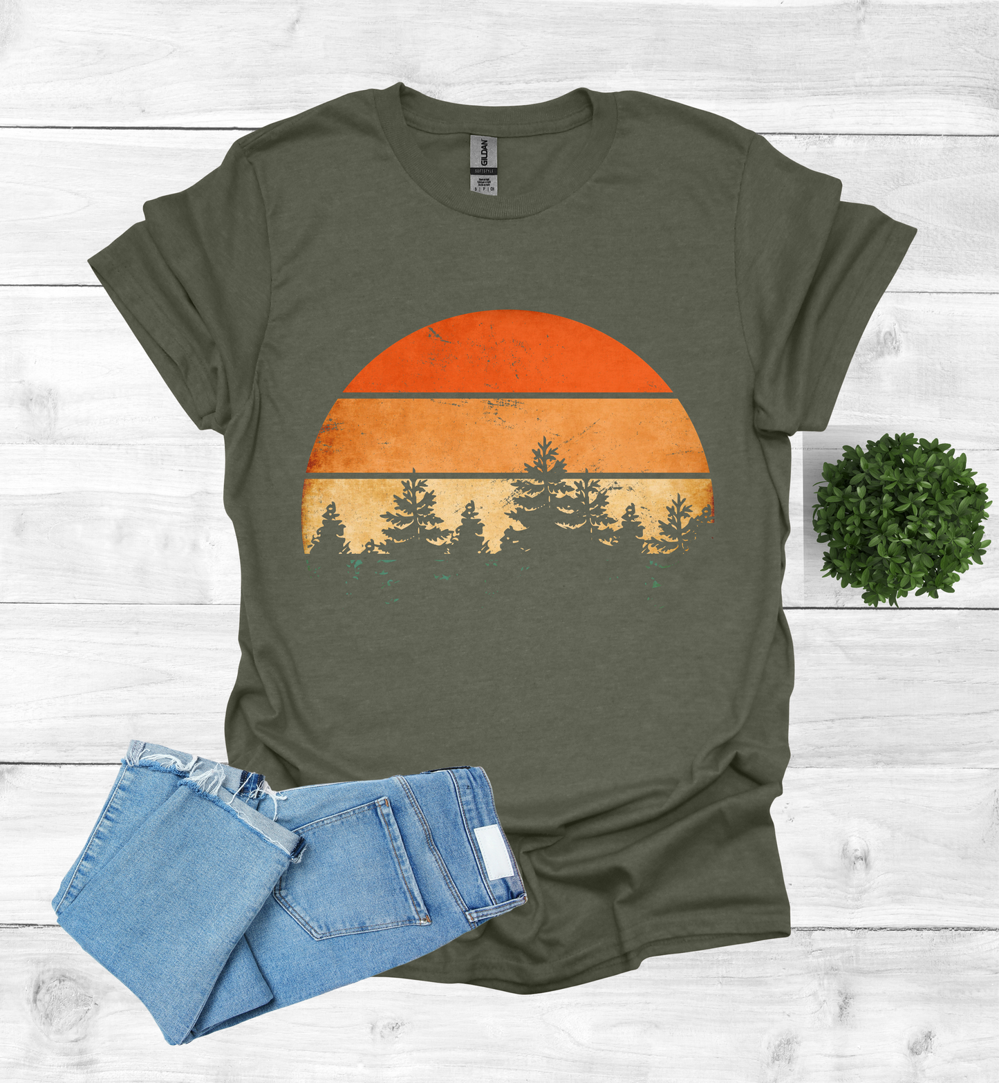 Beautiful Retro Pine Tree forest, Retro sunset Shirt1