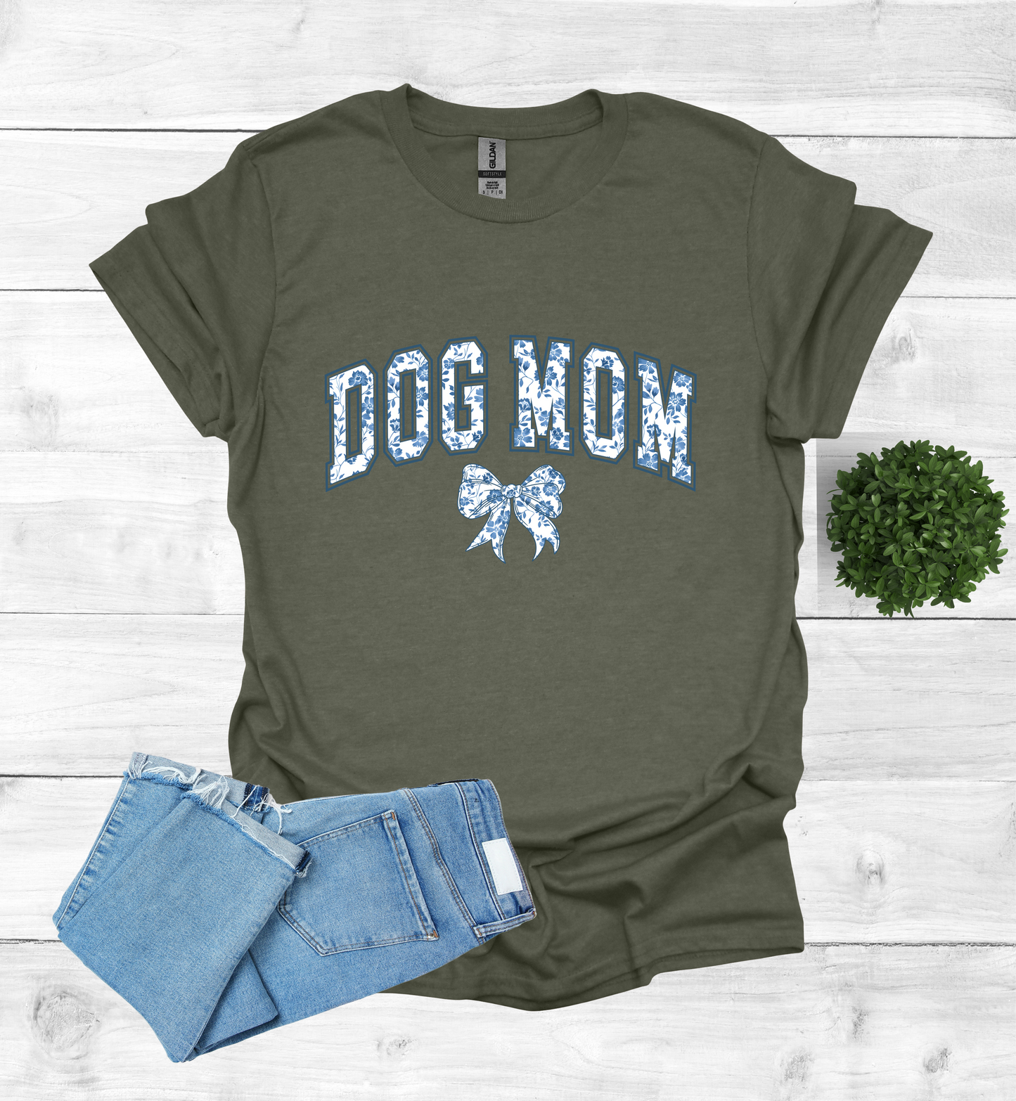 Dog Mom Chinoiserie Blue Coquette T-Shirt