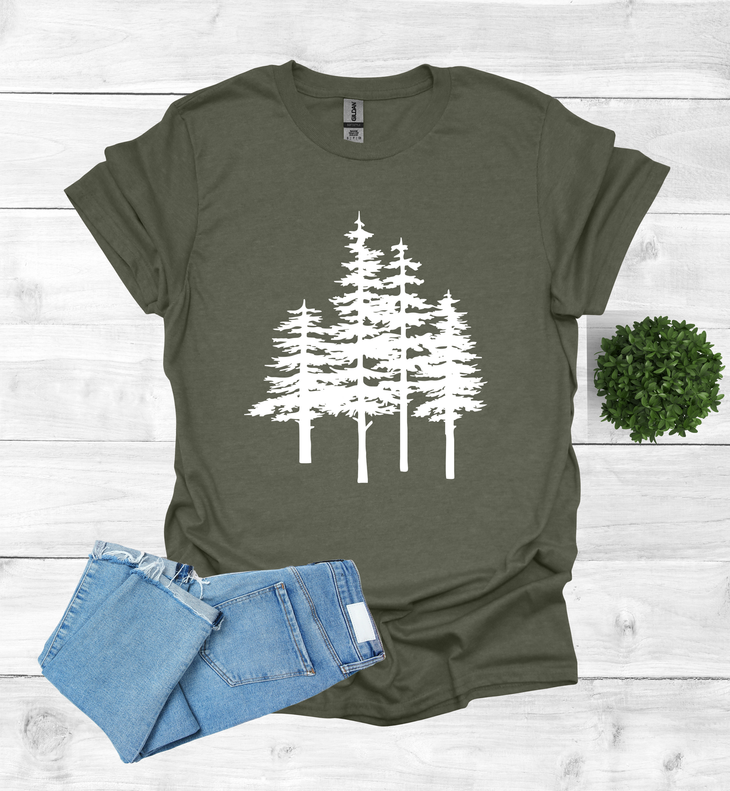 A unique pine trees design on a T-Shirt