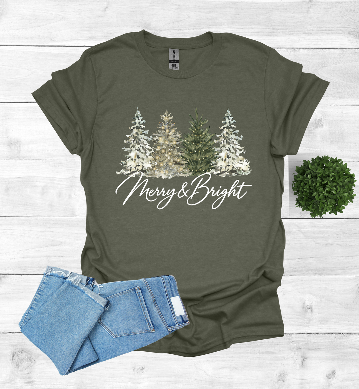 Merry and Bright Water Color Christmas Trees Shirt