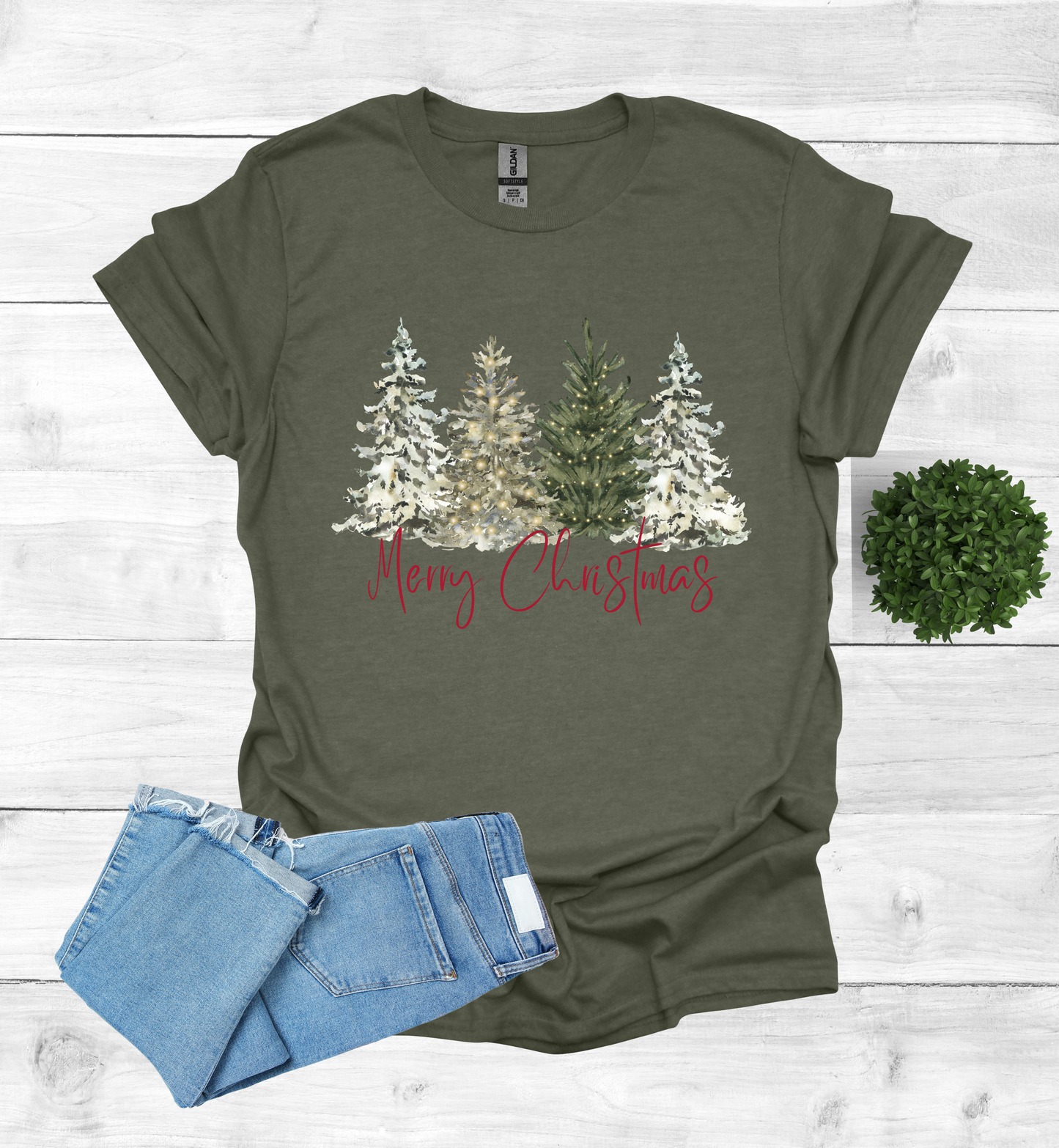 Merry Christmas with Water Color Christmas Trees T-Shirt
