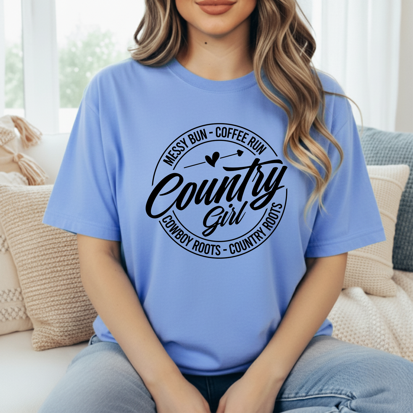Country Girl Messy Bun, Coffee Run T-Shirt