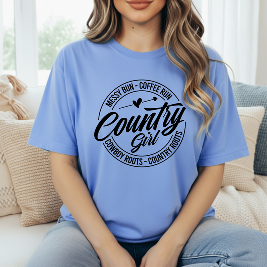Country Girl Messy Bun, Coffee Run T-Shirt