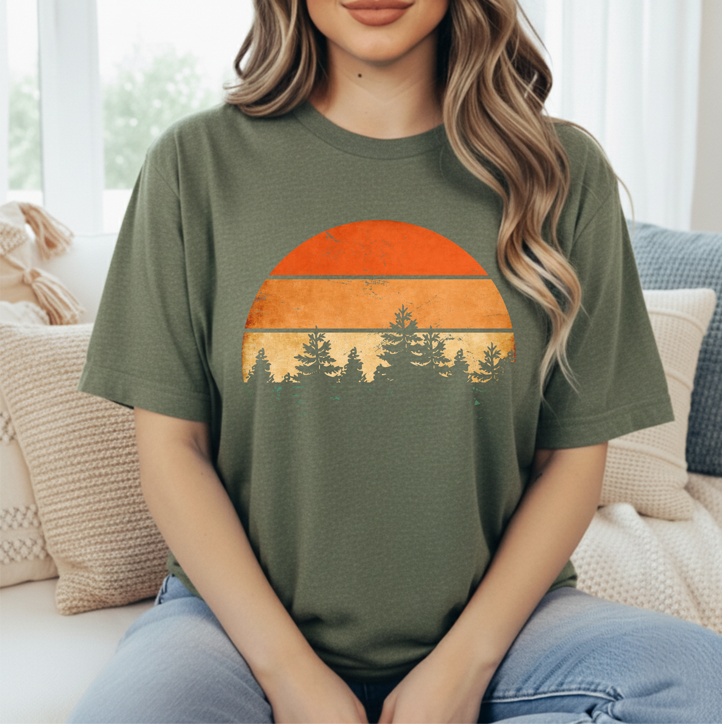 Beautiful Retro Pine Tree forest, Retro sunset Shirt1