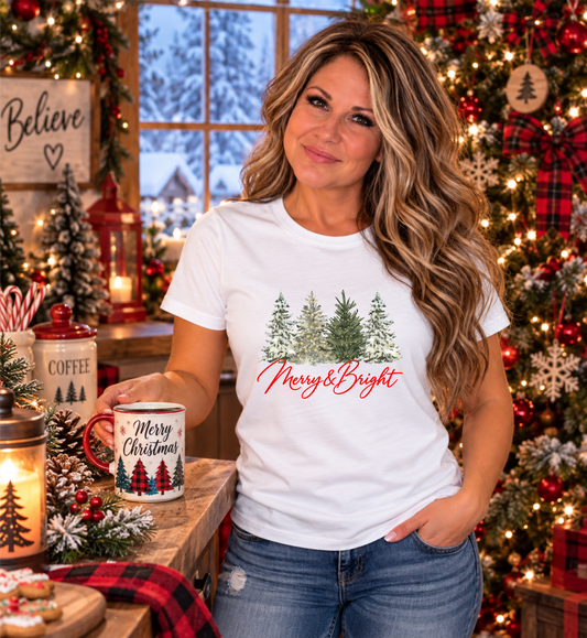 Merry and Bright Water Color Christmas Trees Shirt