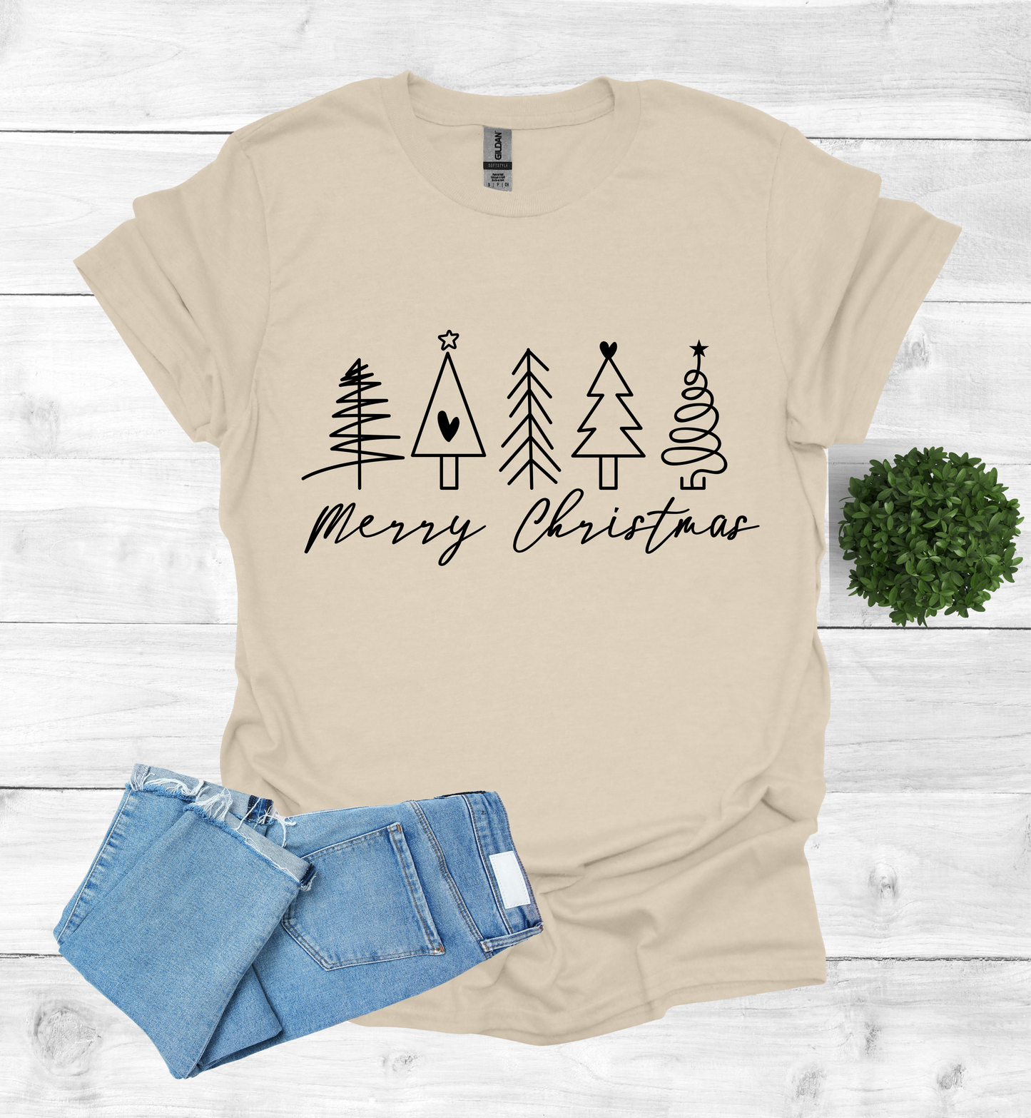 5 Christmas trees with Merry Christmas