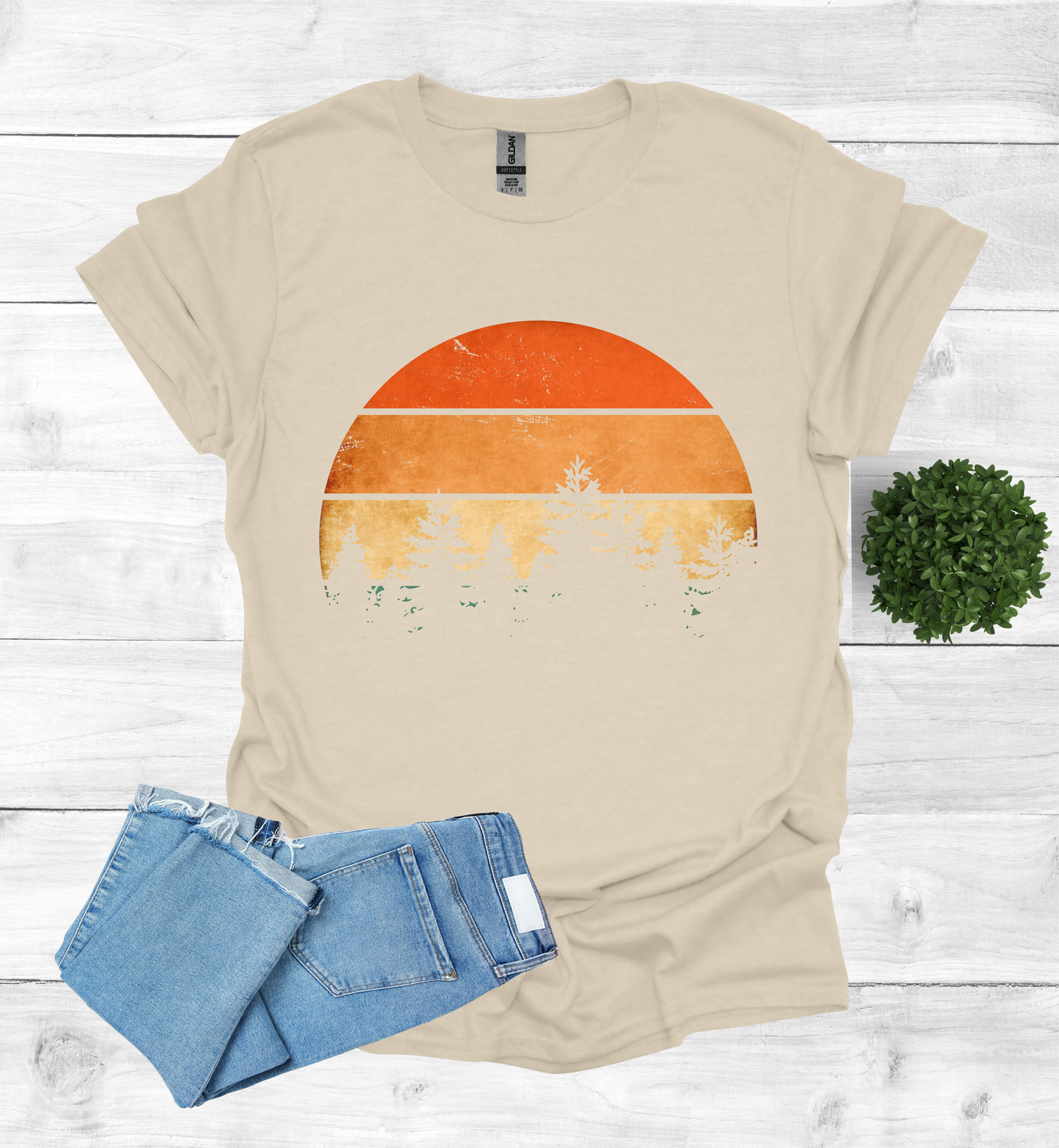 Beautiful Retro Pine Tree forest, Retro sunset Shirt1