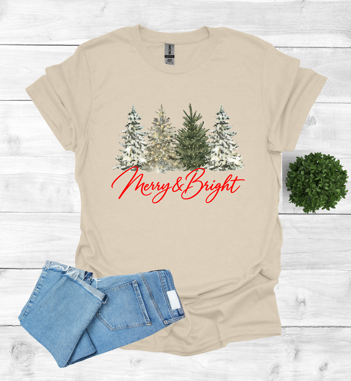 Merry and Bright Water Color Christmas Trees Shirt