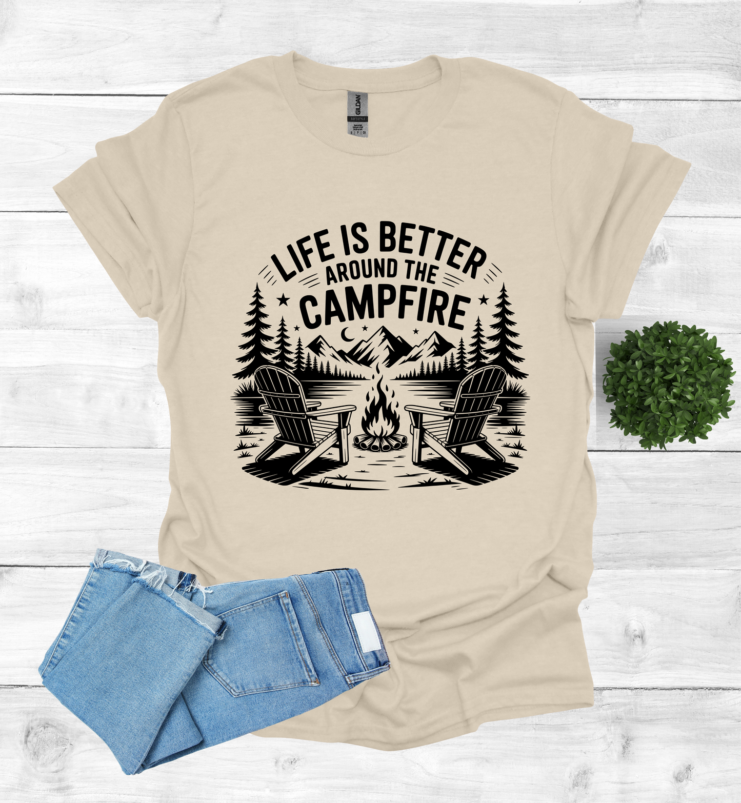 Life is better around the campfire scene