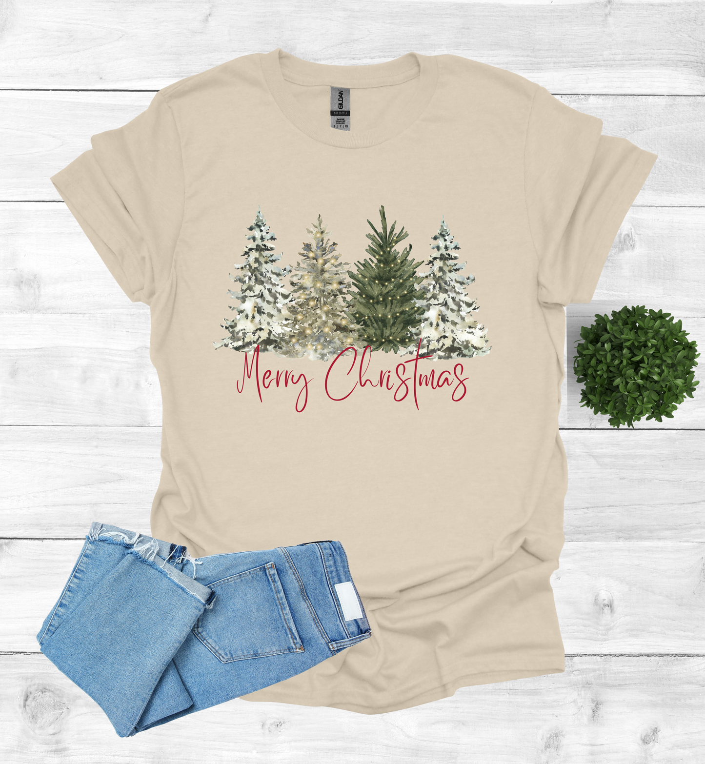 Merry Christmas with Water Color Christmas Trees T-Shirt