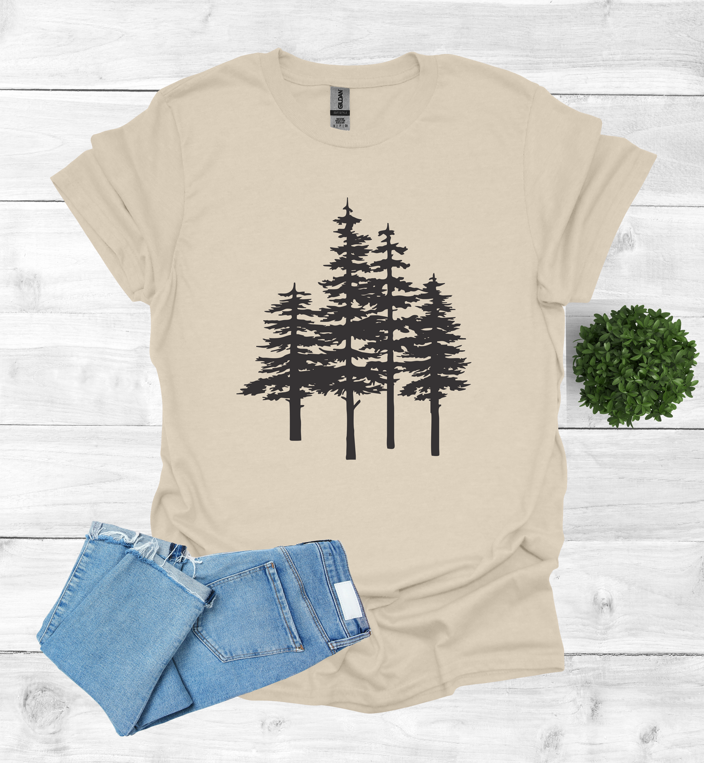 A unique pine trees design on a T-Shirt