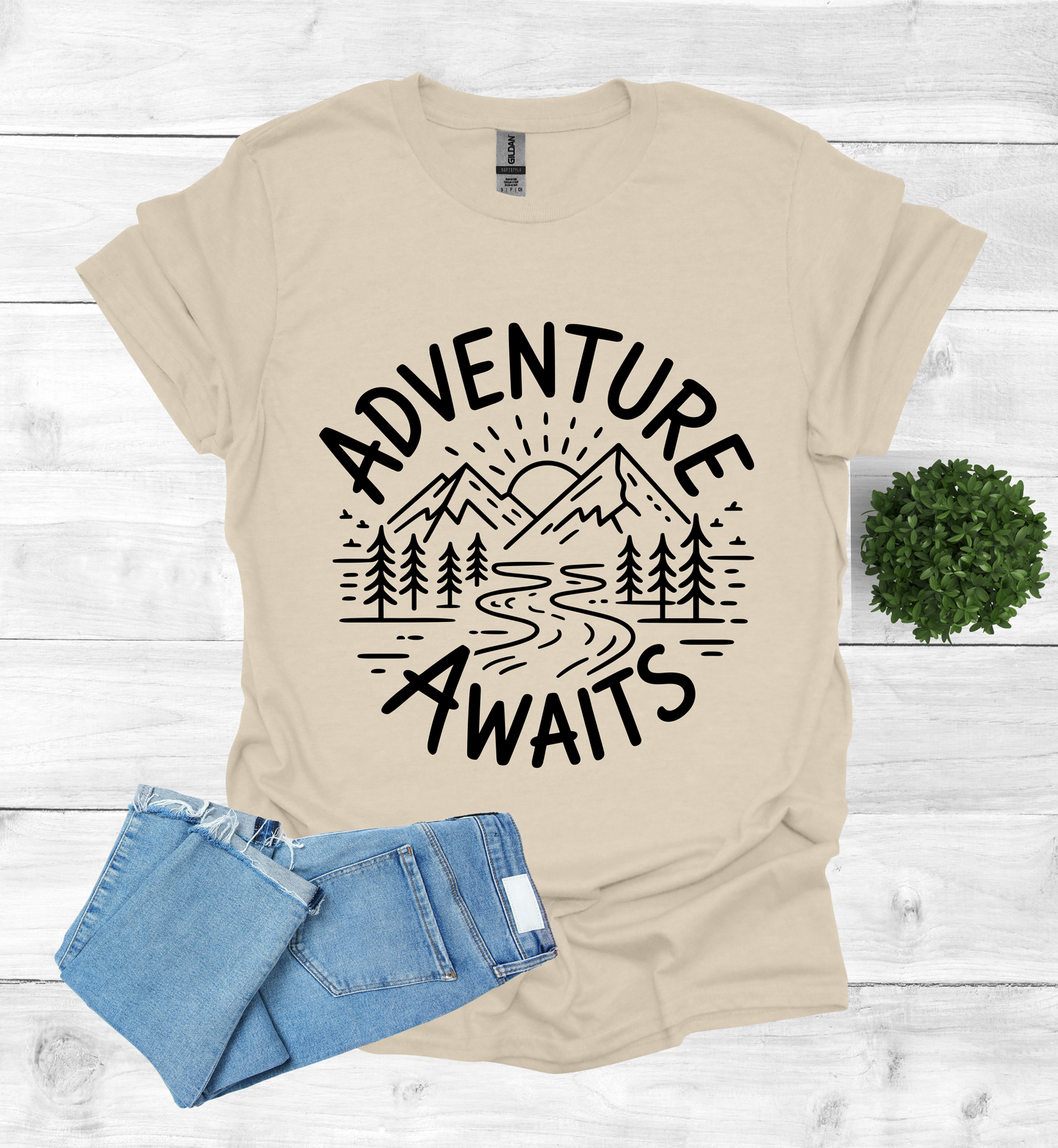 Adventure awaits mountain scene