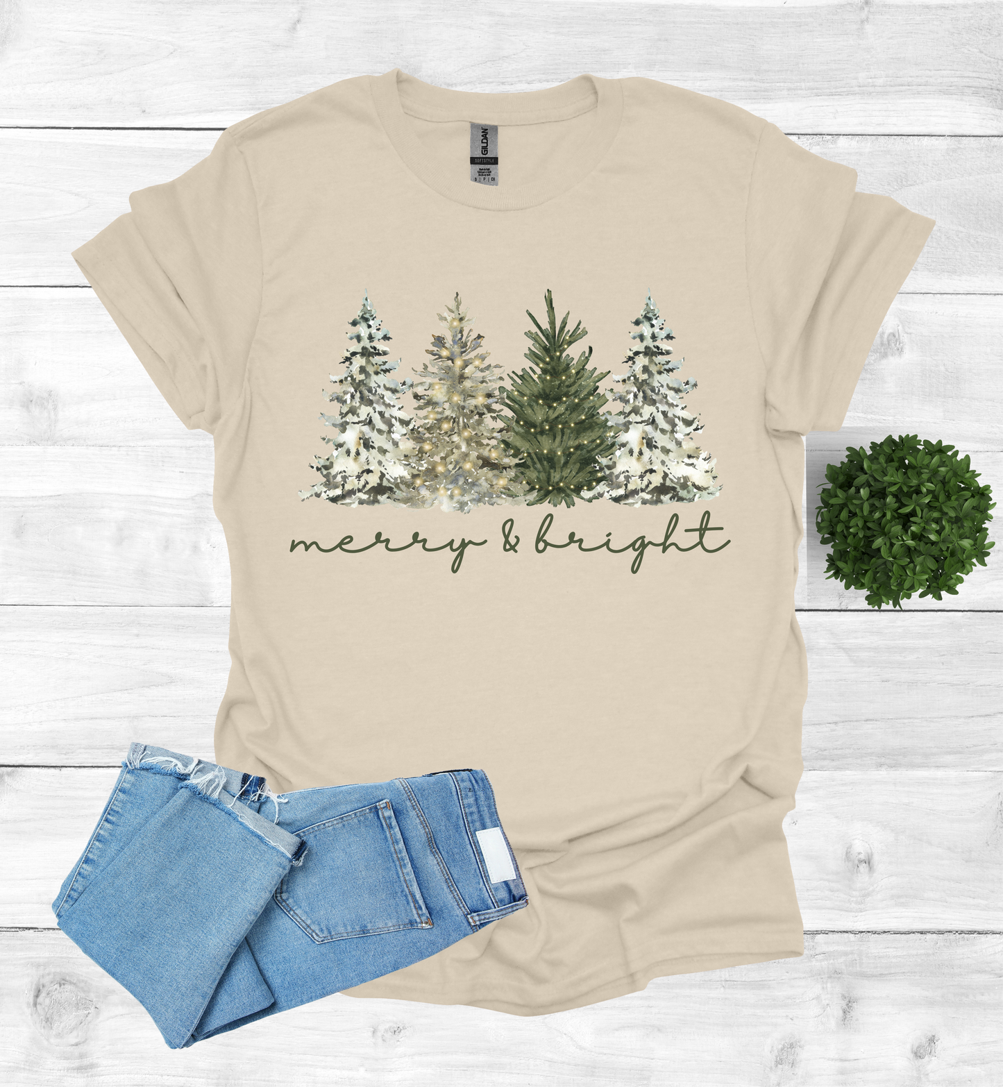 Merry and Bright Water Color Christmas Trees Shirt