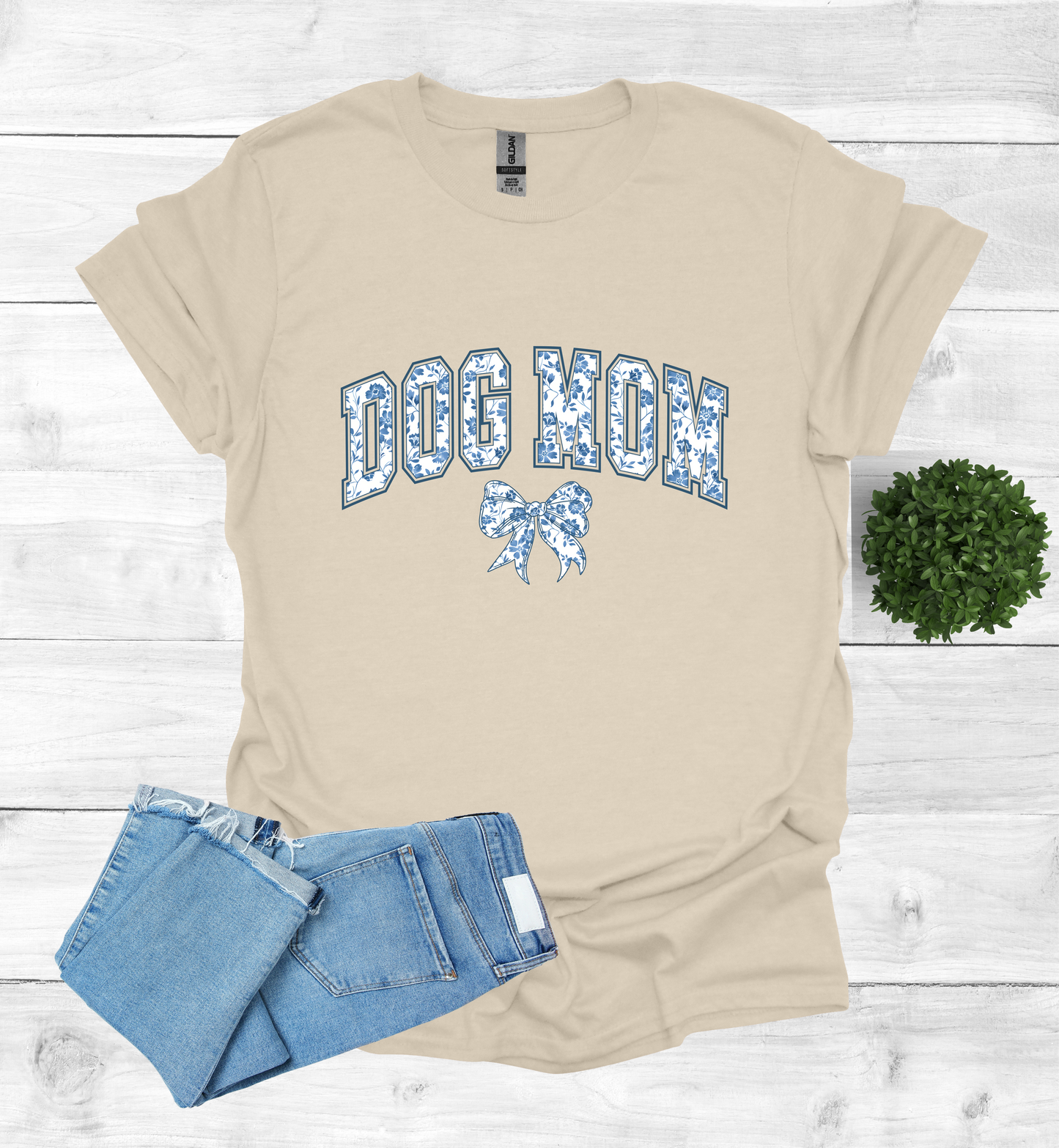 Dog Mom Chinoiserie Blue Coquette T-Shirt