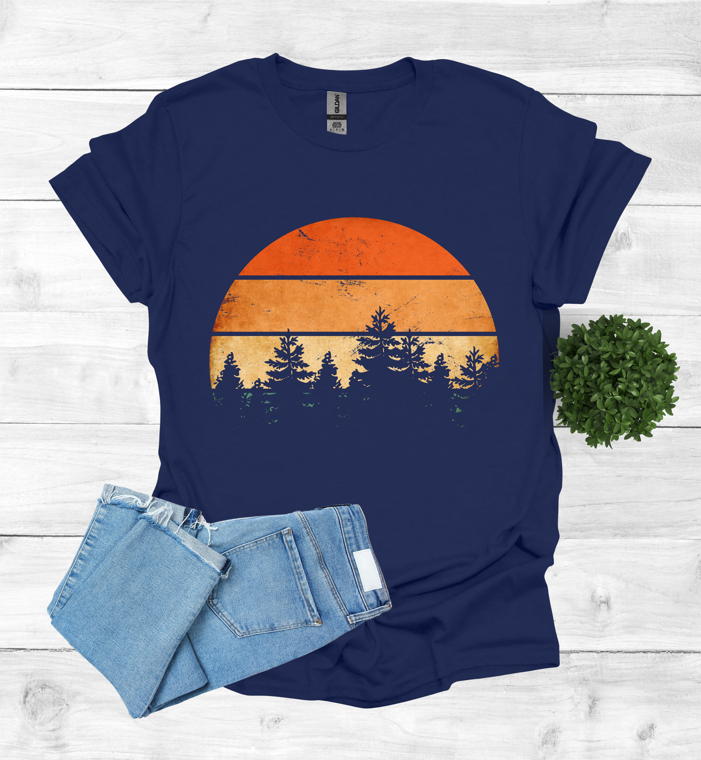 Beautiful Retro Pine Tree forest, Retro sunset Shirt1
